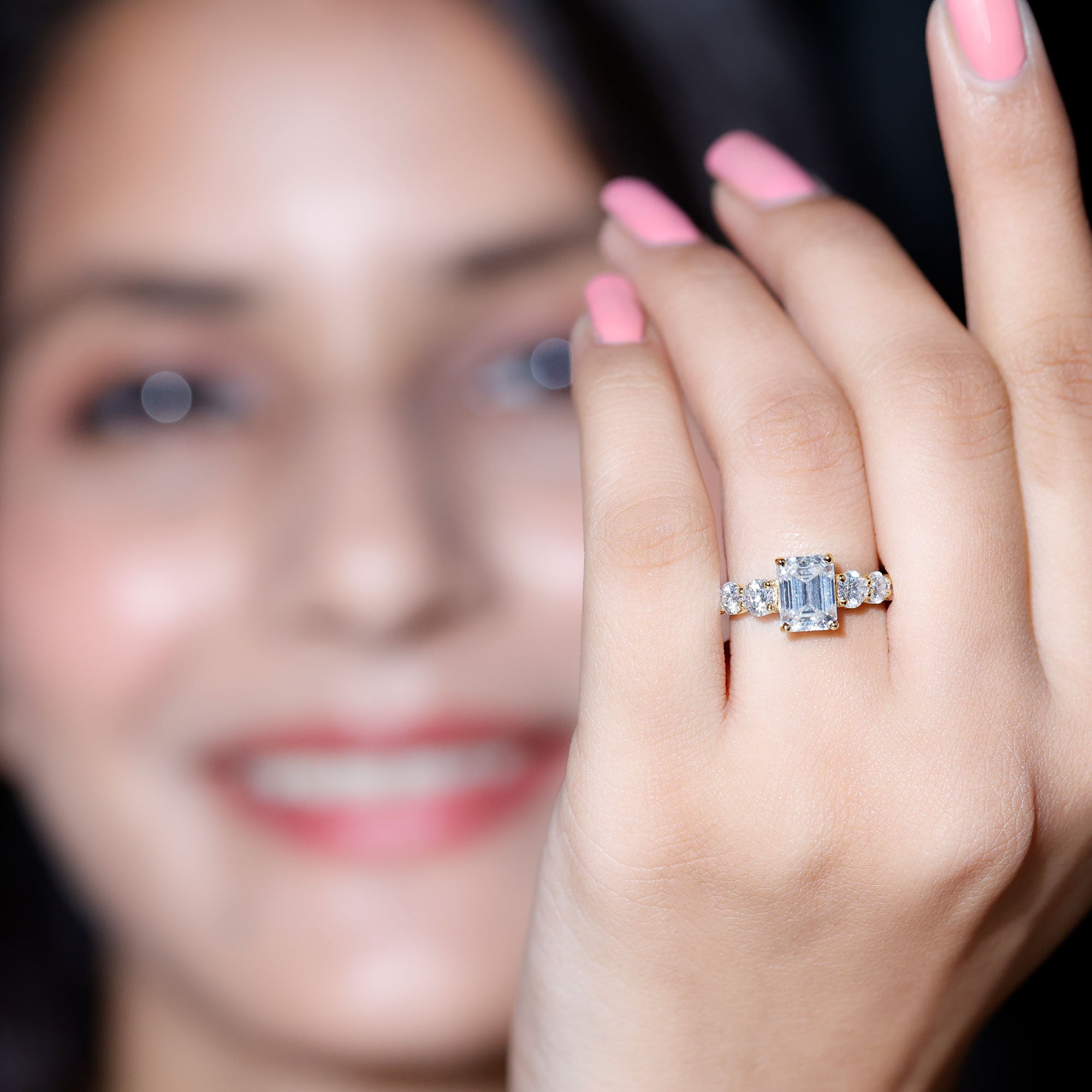 Rosec Jewels-2 Carat IGI Certified Emerald Cut Lab Grown Diamond Side Stone Engagement Ring