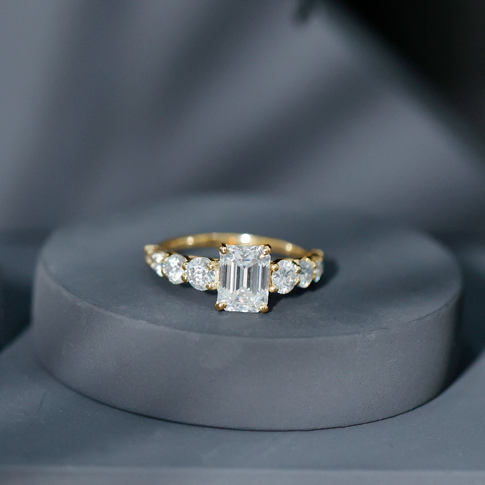 Rosec Jewels-2 Carat IGI Certified Emerald Cut Lab Grown Diamond Side Stone Engagement Ring
