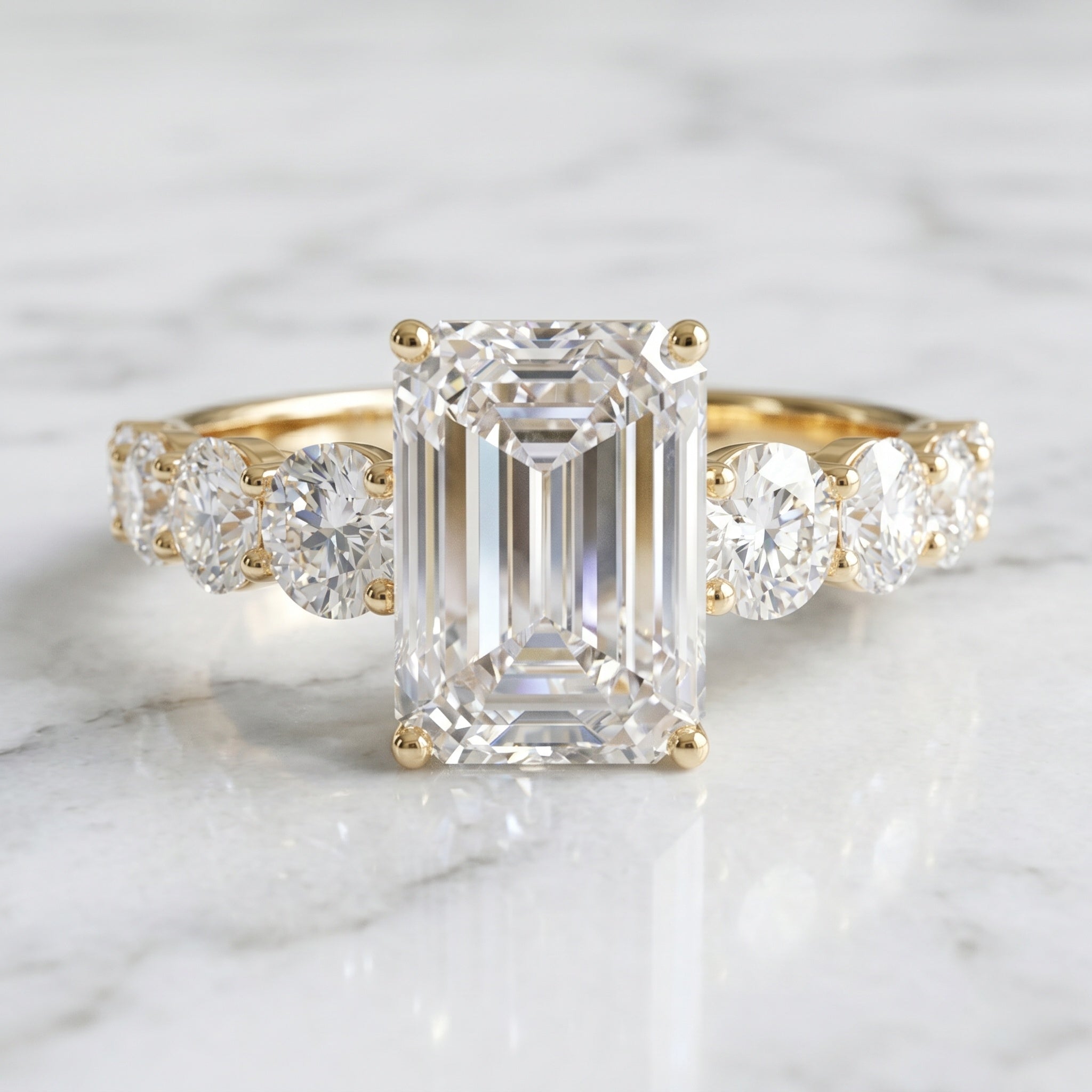 3 Carat IGI Certified Emerald Cut Lab Grown Diamond Engagement Ring with Side Stones Lab - ( E-VS1 ) - Rosec Jewels