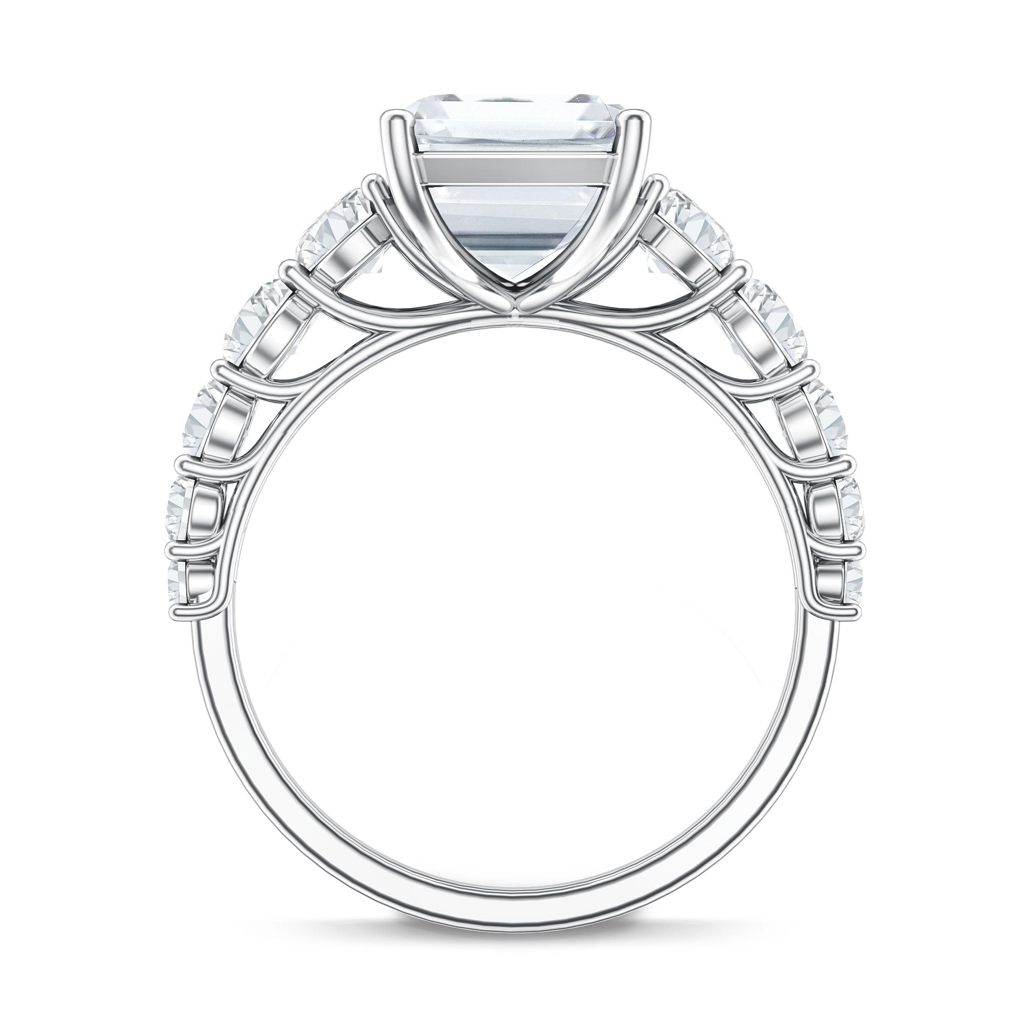 IGI Certified 5 Carat Big Lab Grown Diamond Emerald Cut Engagement Ring with Side Stones Lab - ( E-VS1 ) - Rosec Jewels