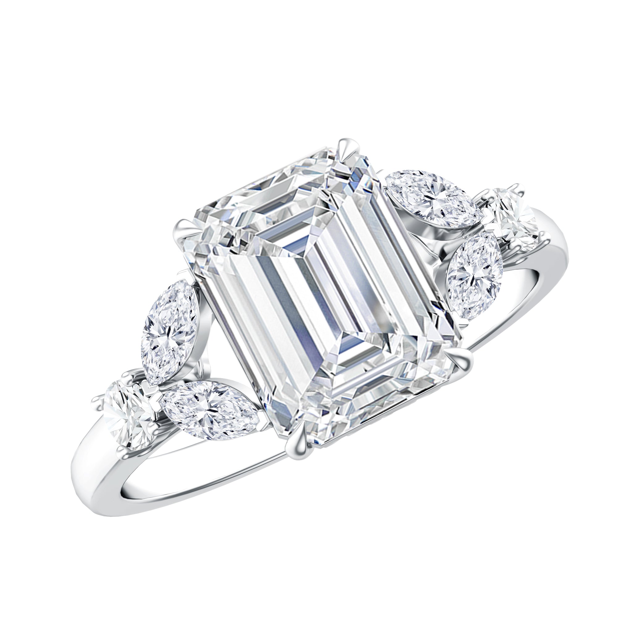 Rosec Jewels-IGI Certified Emerald Cut Lab Grown Diamond Split Shank Engagement Ring 2 Carat