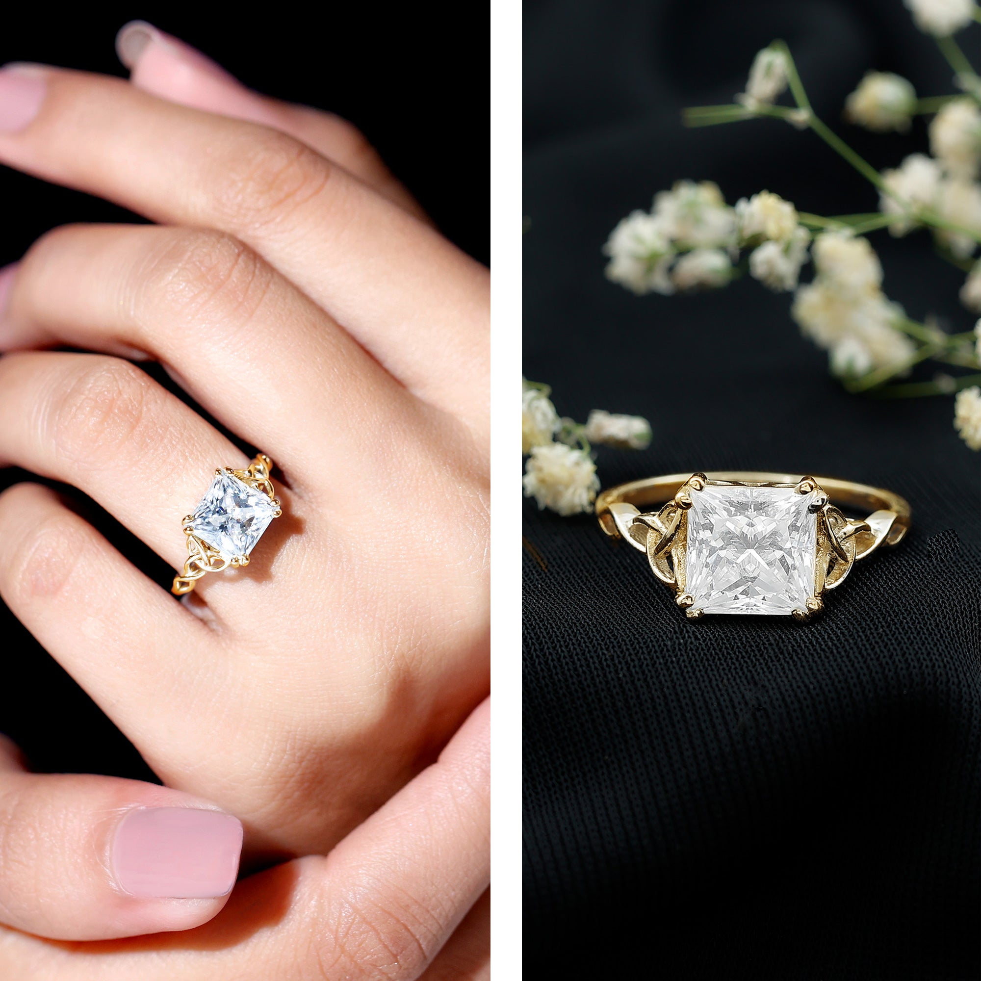 Rosec Jewels-Solitaire 4 Carat Princess Cut Lab Grown Diamond Knot Engagement Ring IGI Certified