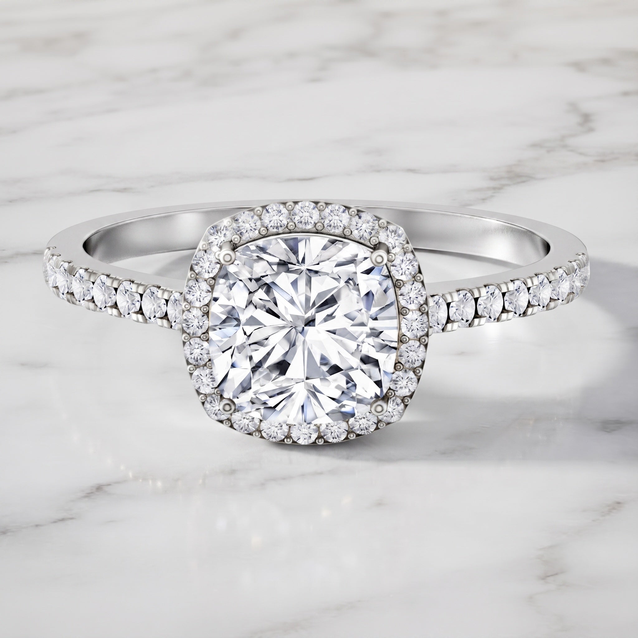 IGI Certified 2 Carat Cushion Cut Lab Grown Diamond Halo Engagement Ring Lab - ( E-VS1 ) - Rosec Jewels