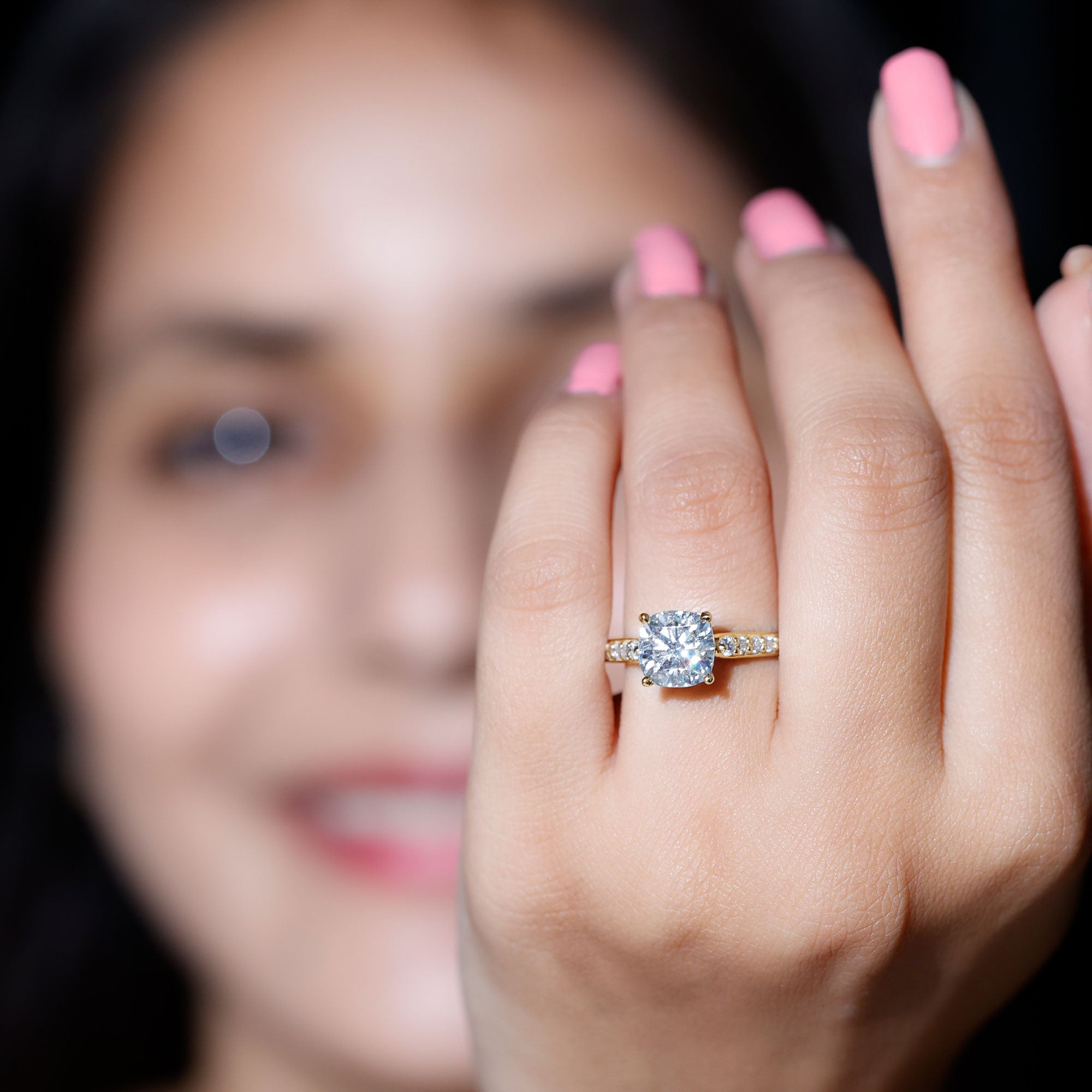 Rosec Jewels-IGI Certified Cushion Cut 3 Carat Lab Grown Diamond Cathedral Engagement Ring