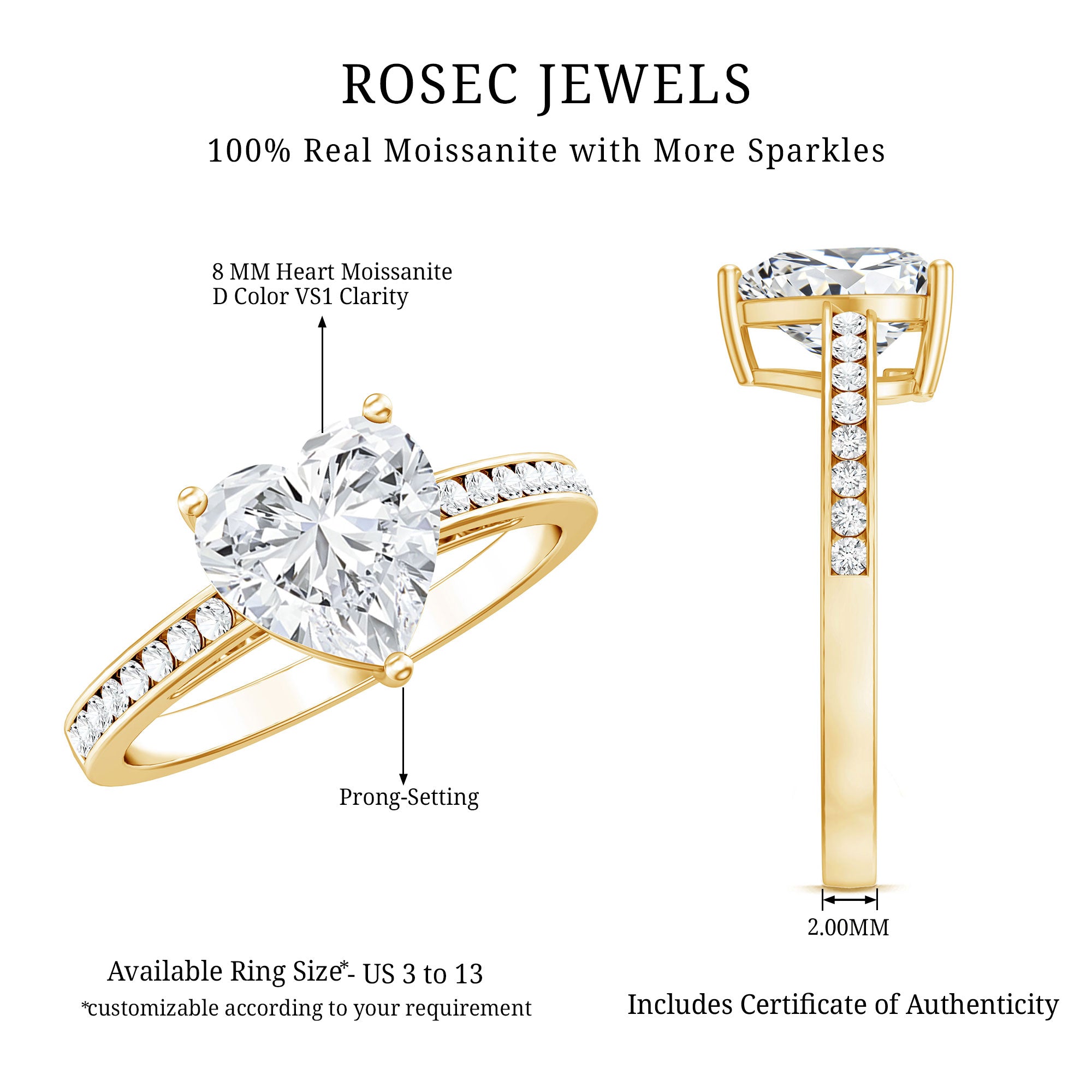 Rosec Jewels-IGI Certified 2 Carat Lab Grown Diamond Heart Engagement Ring for Women