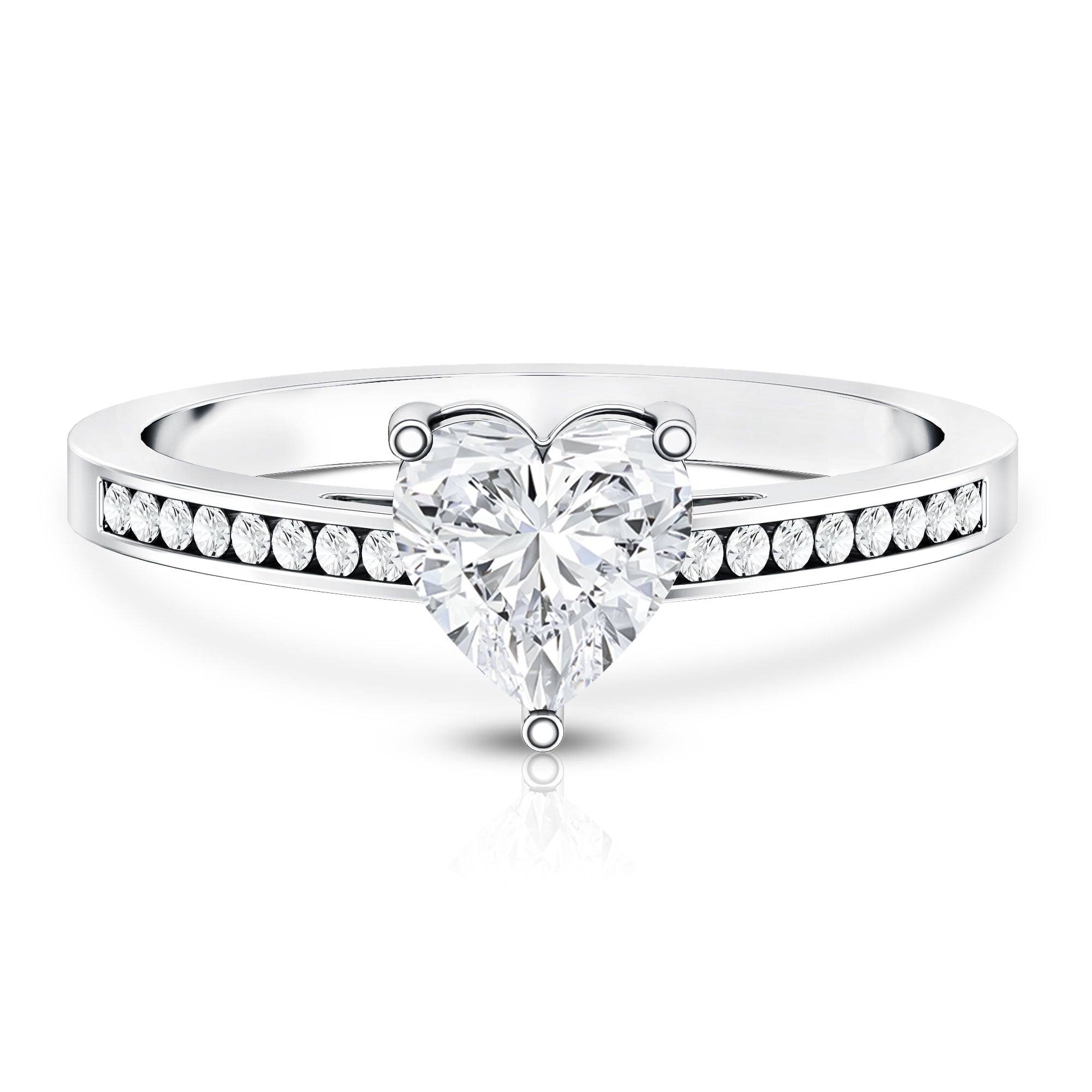 IGI Certified 1 Carat Heart Shaped Lab Grown Diamond Engagement Ring with Side Stones Lab - ( E-VS1 ) - Rosec Jewels