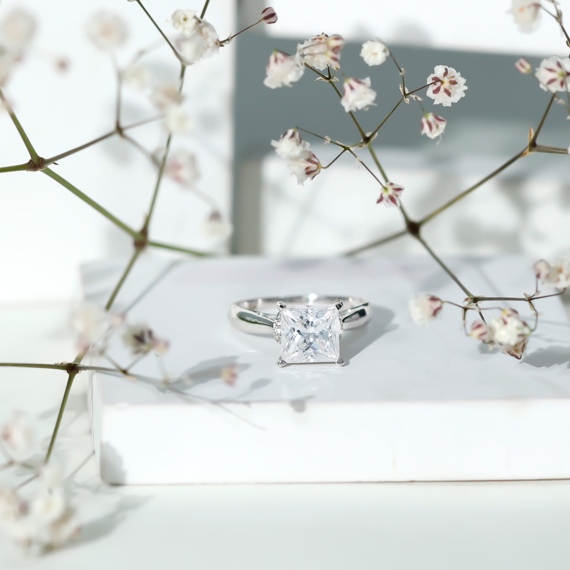 Lab Grown 4 Carat Diamond Princess Cut Engagement Ring with IGI Certificate Lab - ( E-VS1 ) - Rosec Jewels