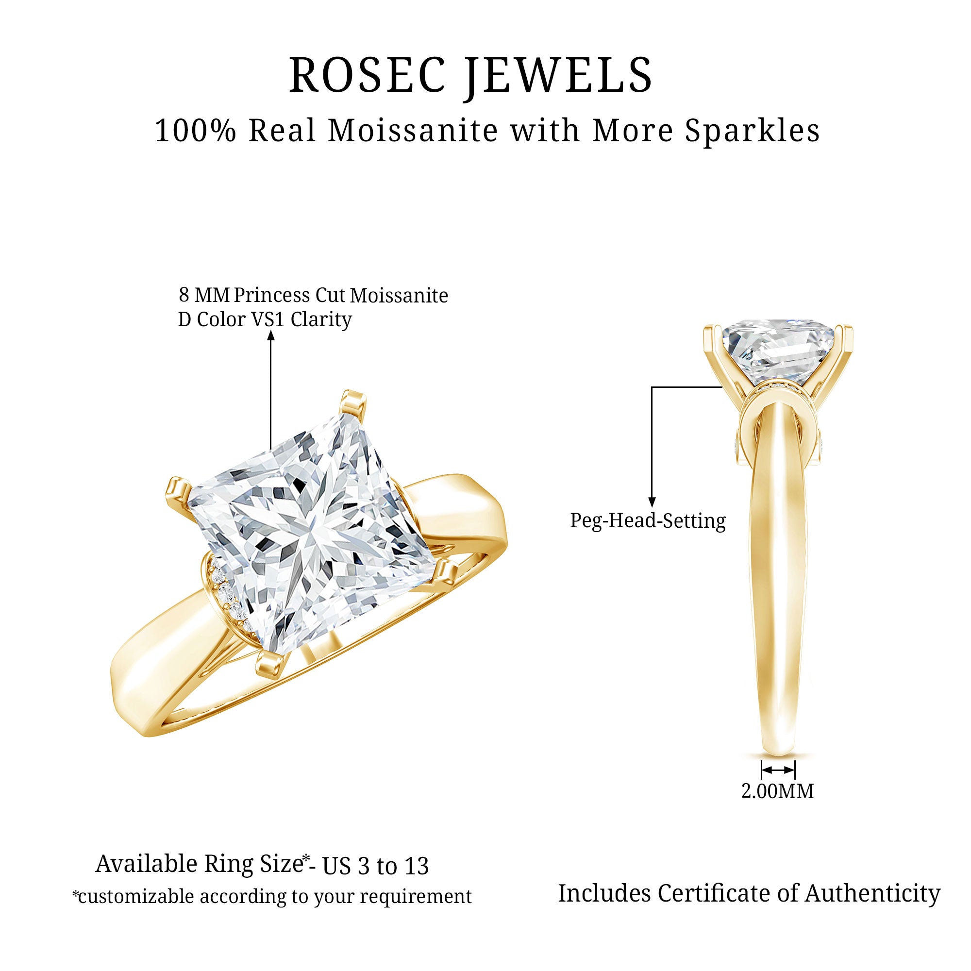 Lab Grown 4 Carat Diamond Princess Cut Engagement Ring with IGI Certificate Lab - ( E-VS1 ) - Rosec Jewels