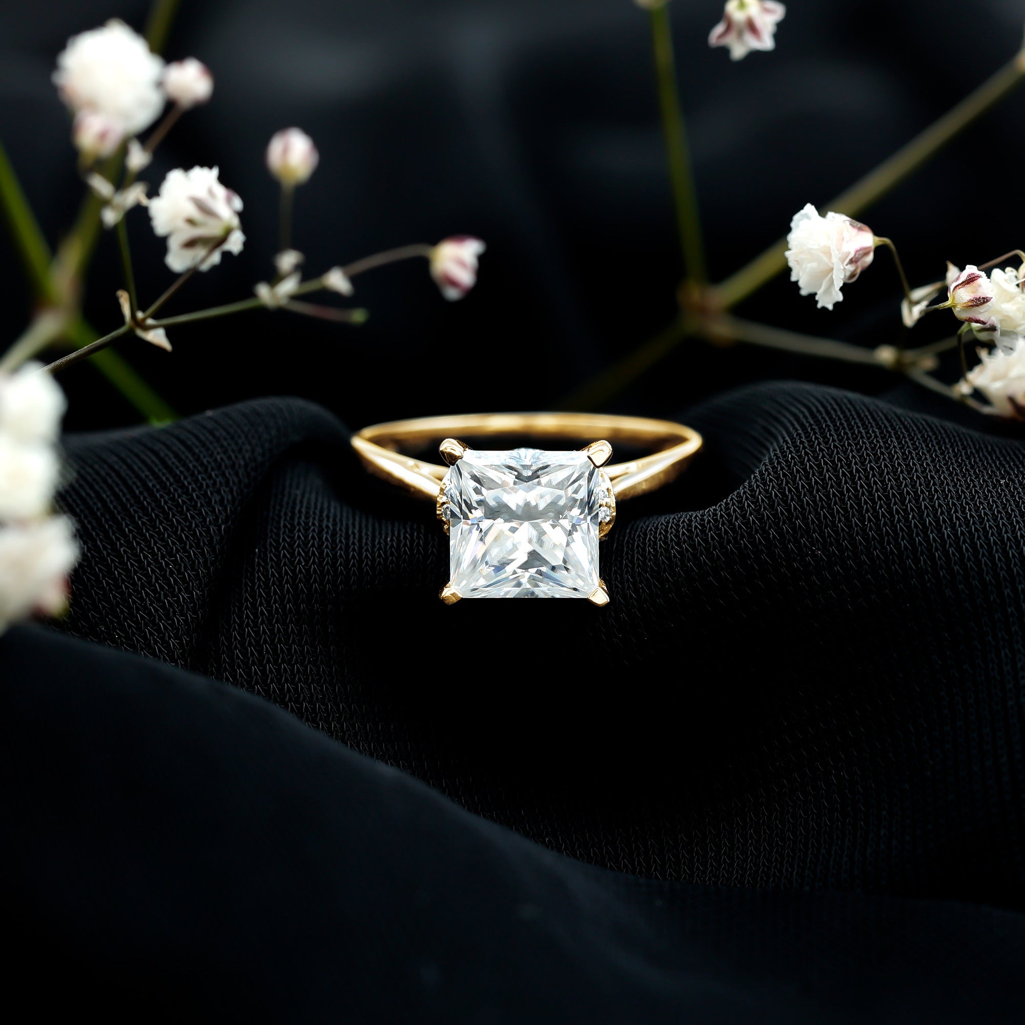 Lab Grown 4 Carat Diamond Princess Cut Engagement Ring with IGI Certificate Lab - ( E-VS1 ) - Rosec Jewels