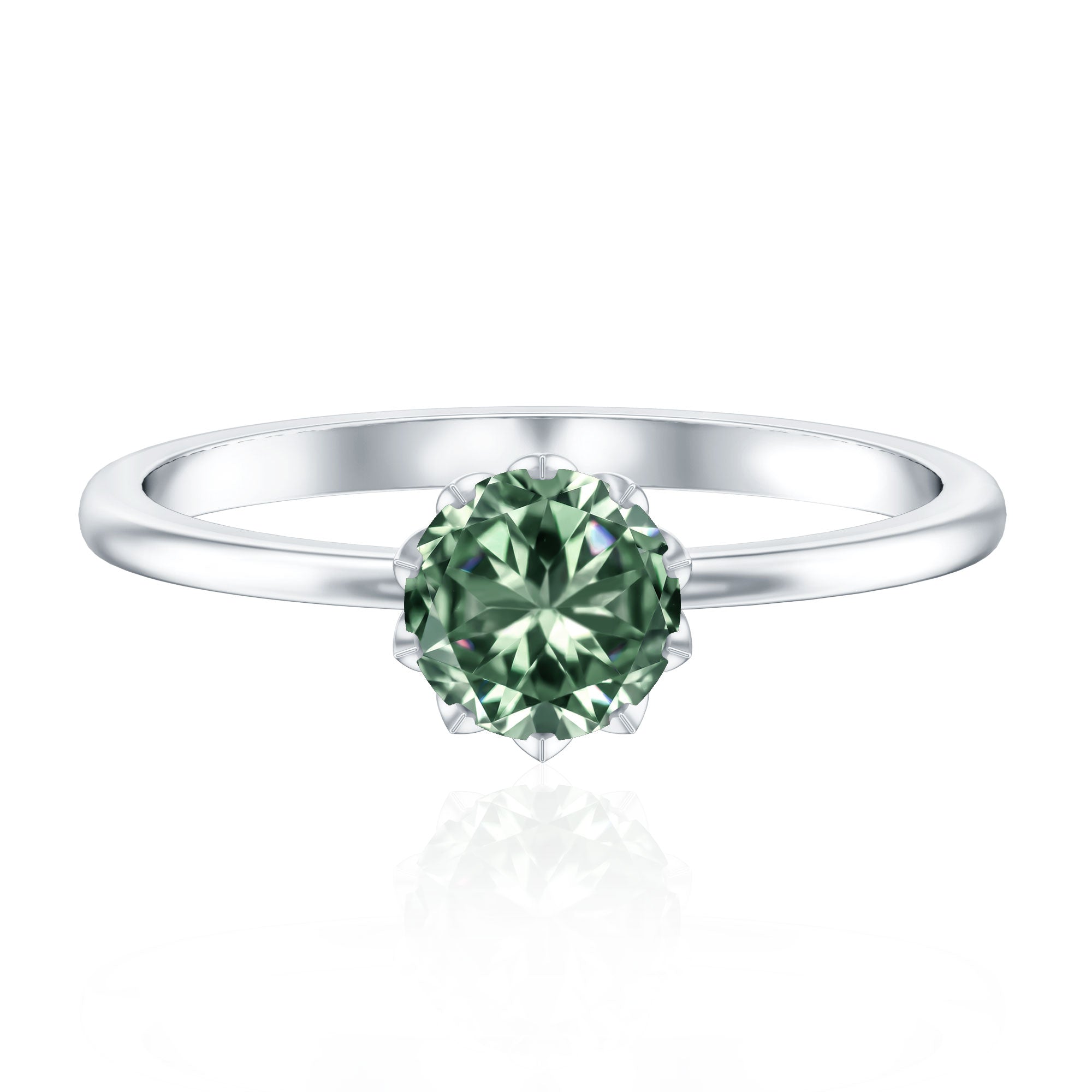 Rosec Jewels-1 Carat Lab Grown Green Diamond Lotus Basket Engagement Ring with IGI Certificate