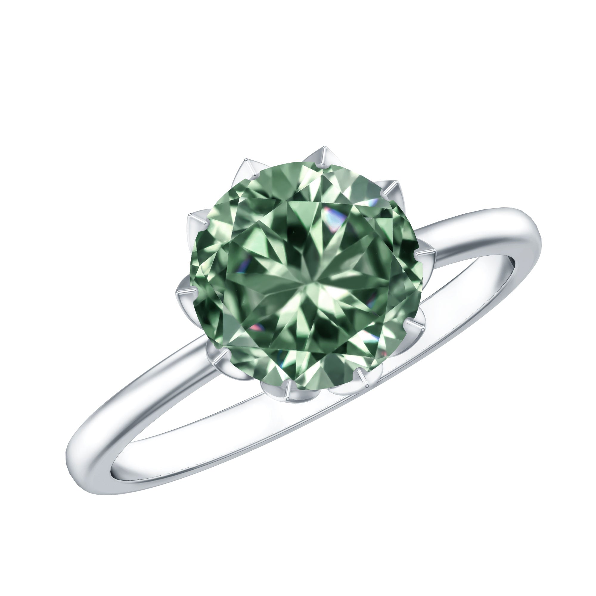 Rosec Jewels-Lotus Basket Set 2 Carat Lab Grown Green Diamond Engagement Ring IGI Certified
