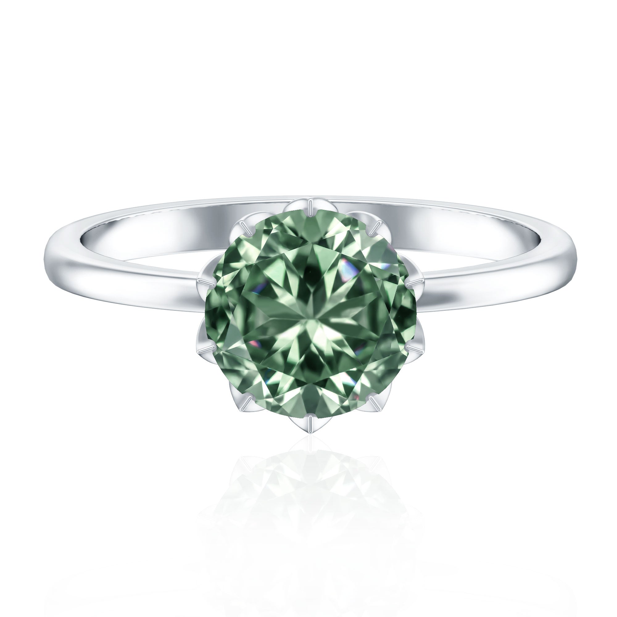 Rosec Jewels-IGI Certified 3 Carat Lab Grown Green Diamond Solitaire Engagement Ring in Lotus Basket Setting