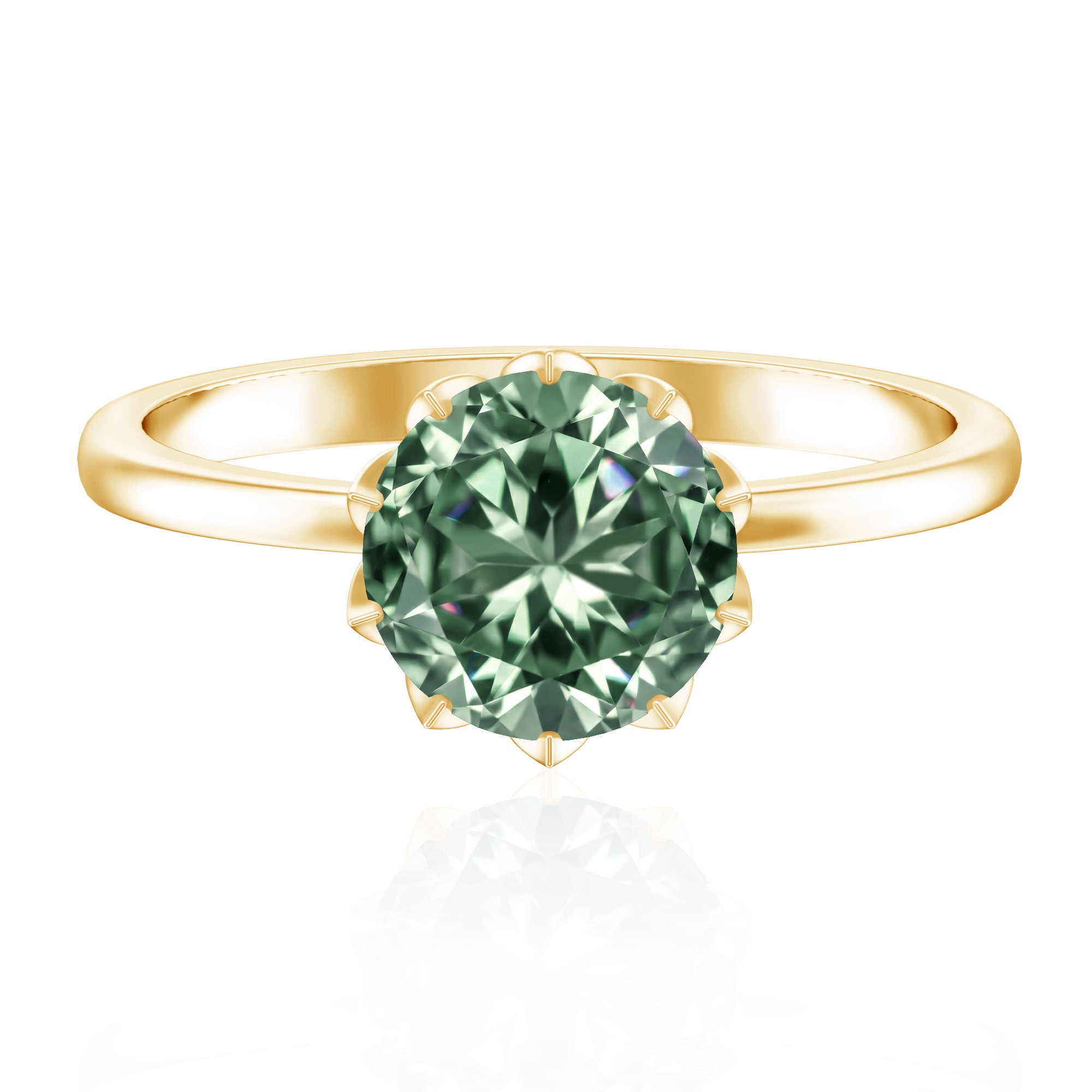 Rosec Jewels-IGI Certified 3 Carat Lab Grown Green Diamond Solitaire Engagement Ring in Lotus Basket Setting
