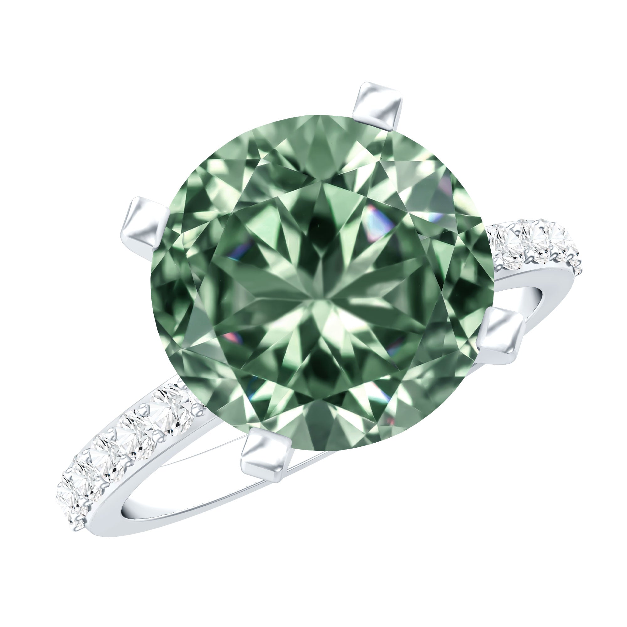 Rosec Jewels-IGI Certified Solitaire 5 Carat Lab Grown Green Diamond Engagement Ring with Side Stones