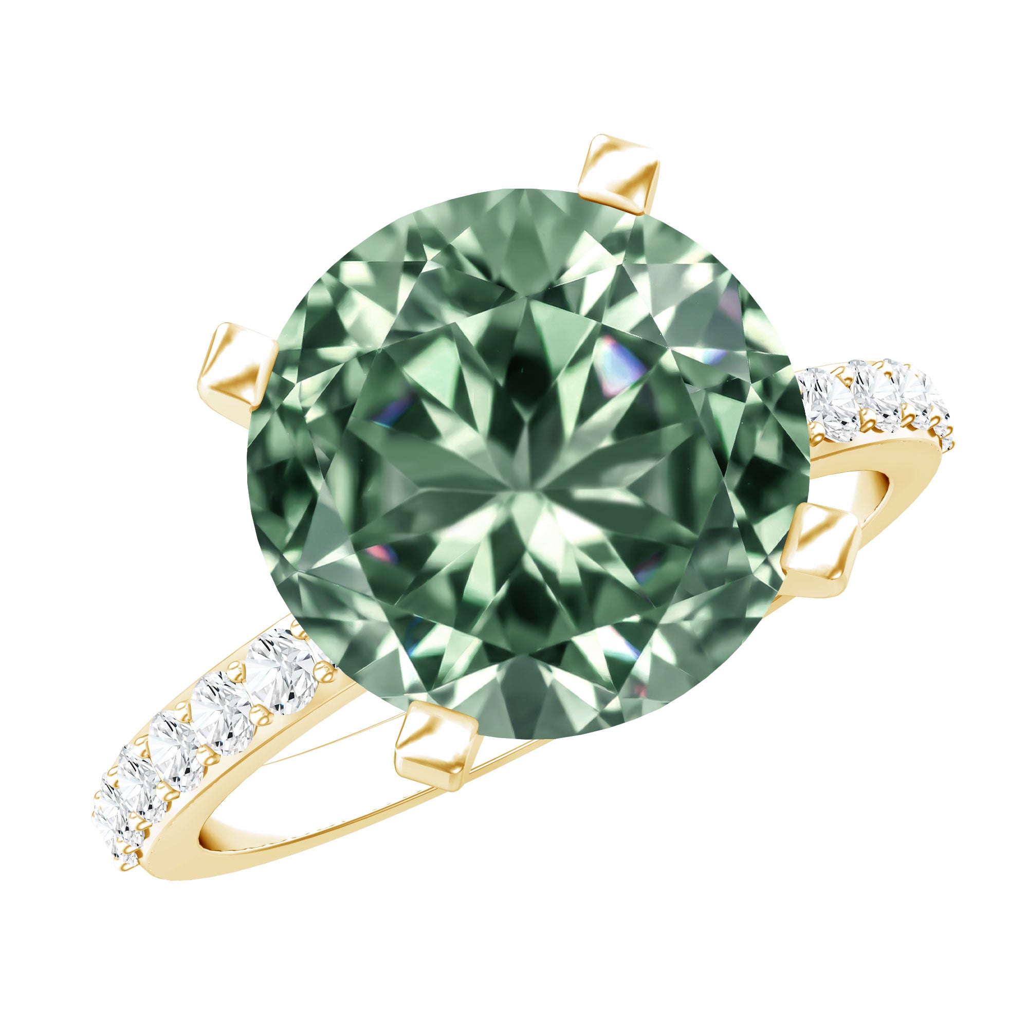 Rosec Jewels-IGI Certified Solitaire 5 Carat Lab Grown Green Diamond Engagement Ring with Side Stones