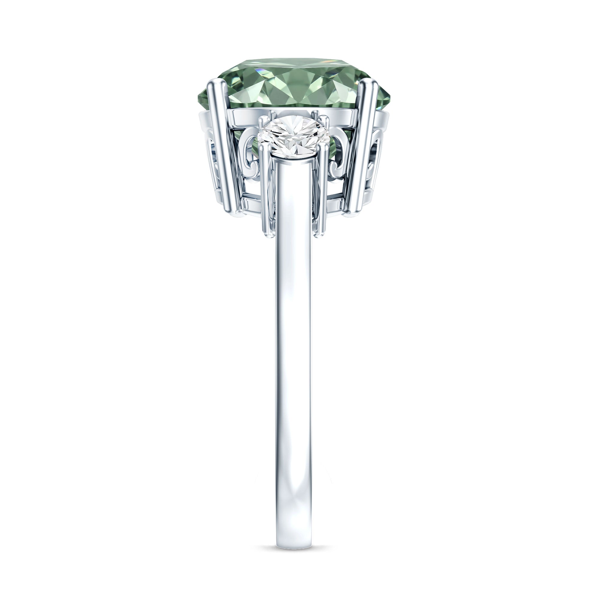 IGI Certified Lab Grown Green and White Diamond Triple Stone Engagement Ring 4 Carat Vivid Green - VS1 - Rosec Jewels