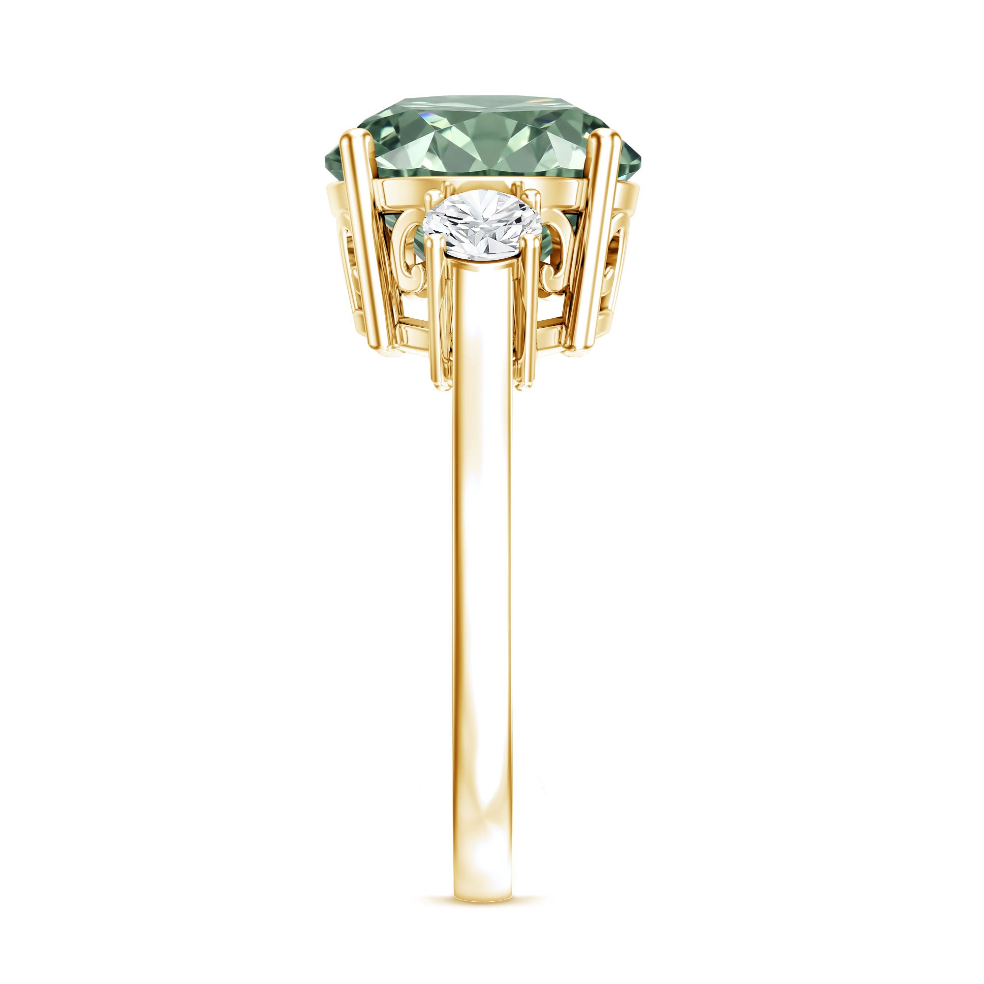 IGI Certified Lab Grown Green and White Diamond Triple Stone Engagement Ring 4 Carat Vivid Green - VS1 - Rosec Jewels