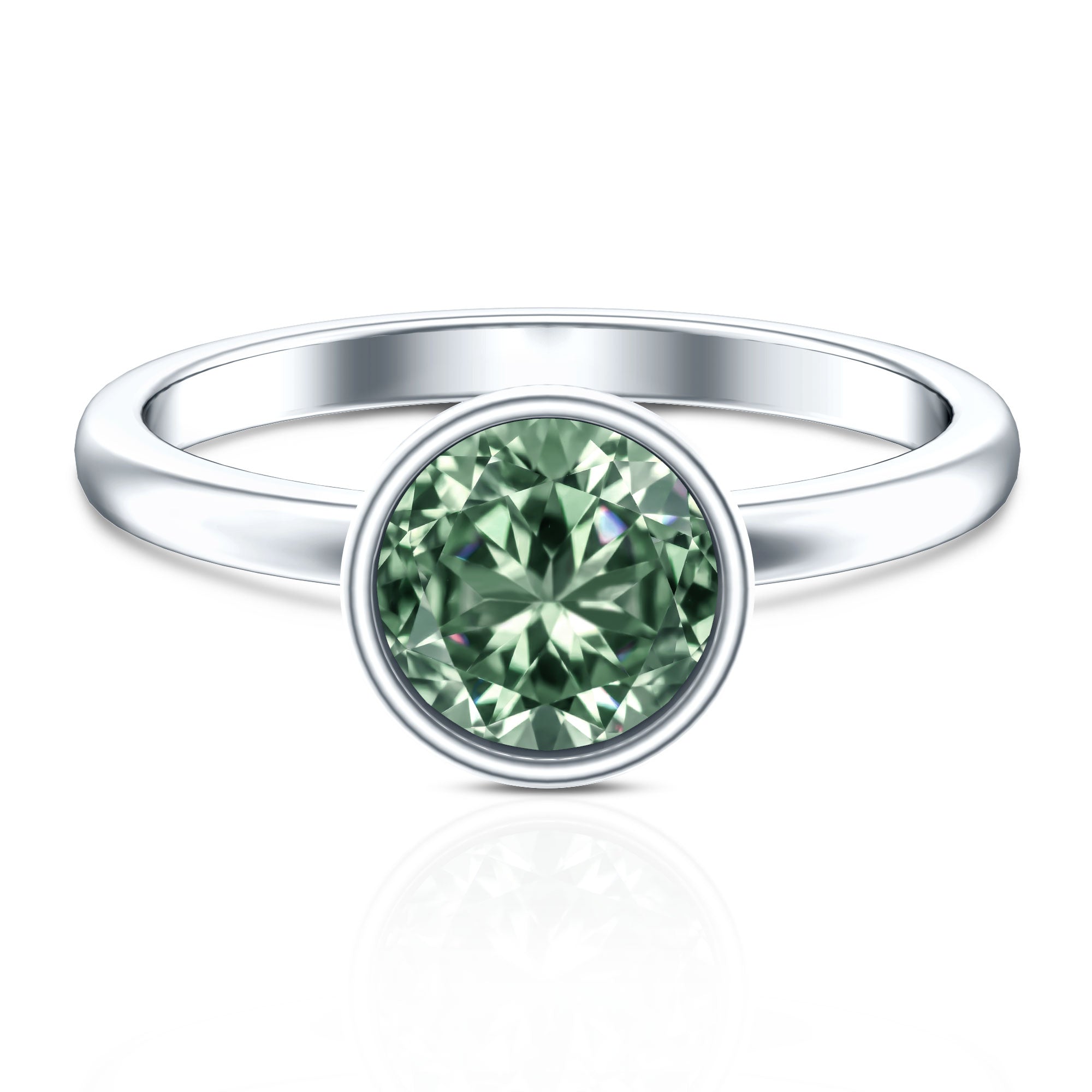 Bezel Set 2 Carat Lab Grown Green Diamond Round Engagement Ring IGI Certified Vivid Green - VS1 - Rosec Jewels