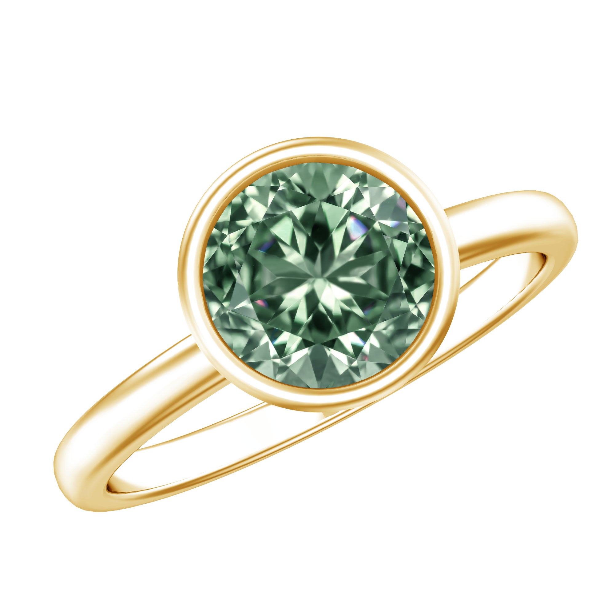 Bezel Set 2 Carat Lab Grown Green Diamond Round Engagement Ring IGI Certified Vivid Green - VS1 - Rosec Jewels