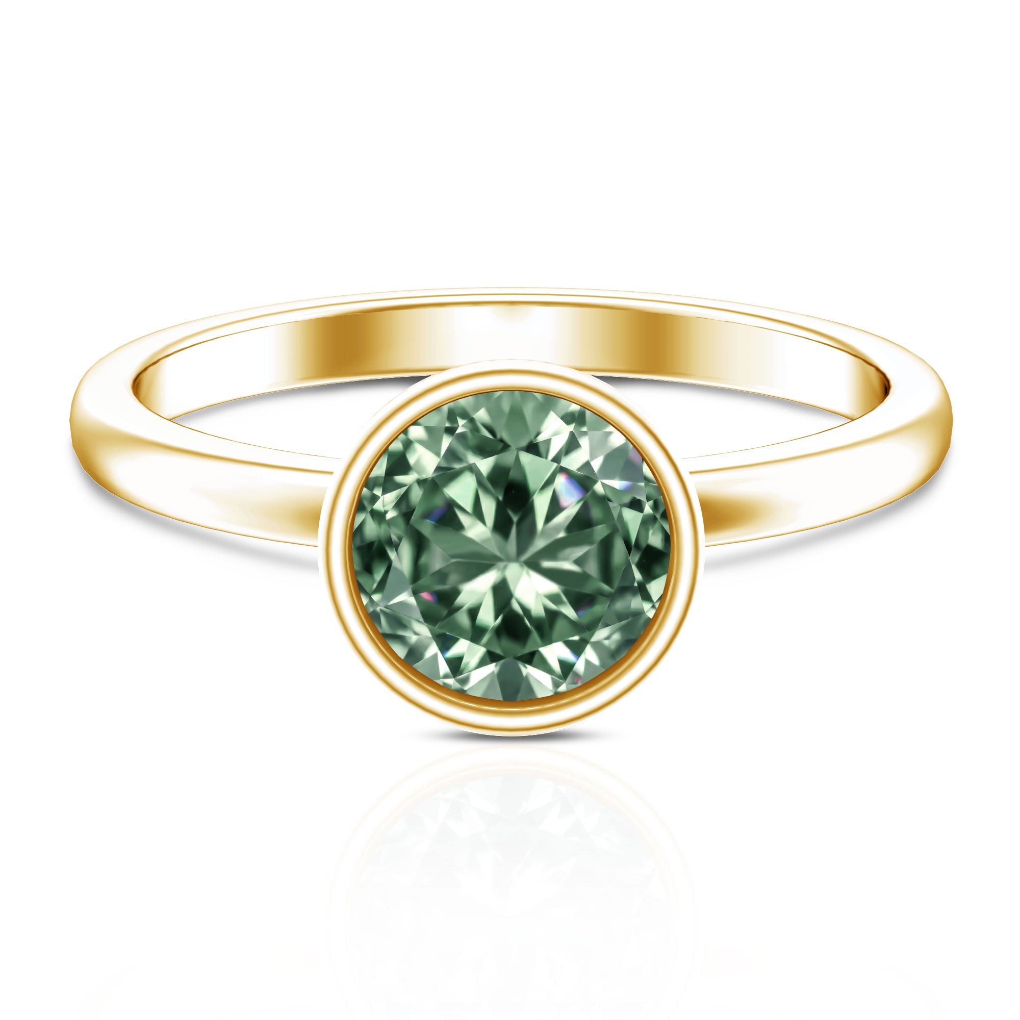 Bezel Set 2 Carat Lab Grown Green Diamond Round Engagement Ring IGI Certified Vivid Green - VS1 - Rosec Jewels
