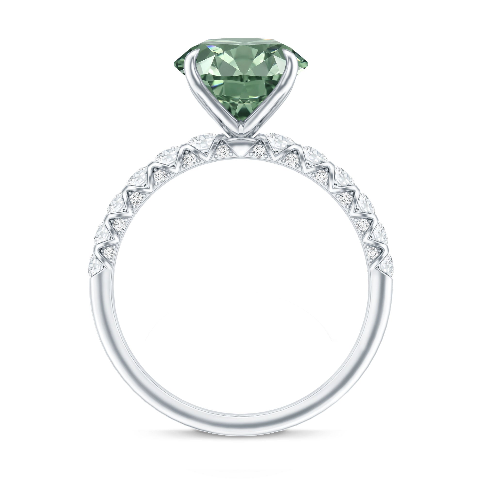 IGI Certified 3 Carat Round Lab Grown Green Diamond Solitaire Engagement Ring with Side Stones Vivid Green - VS1 - Rosec Jewels