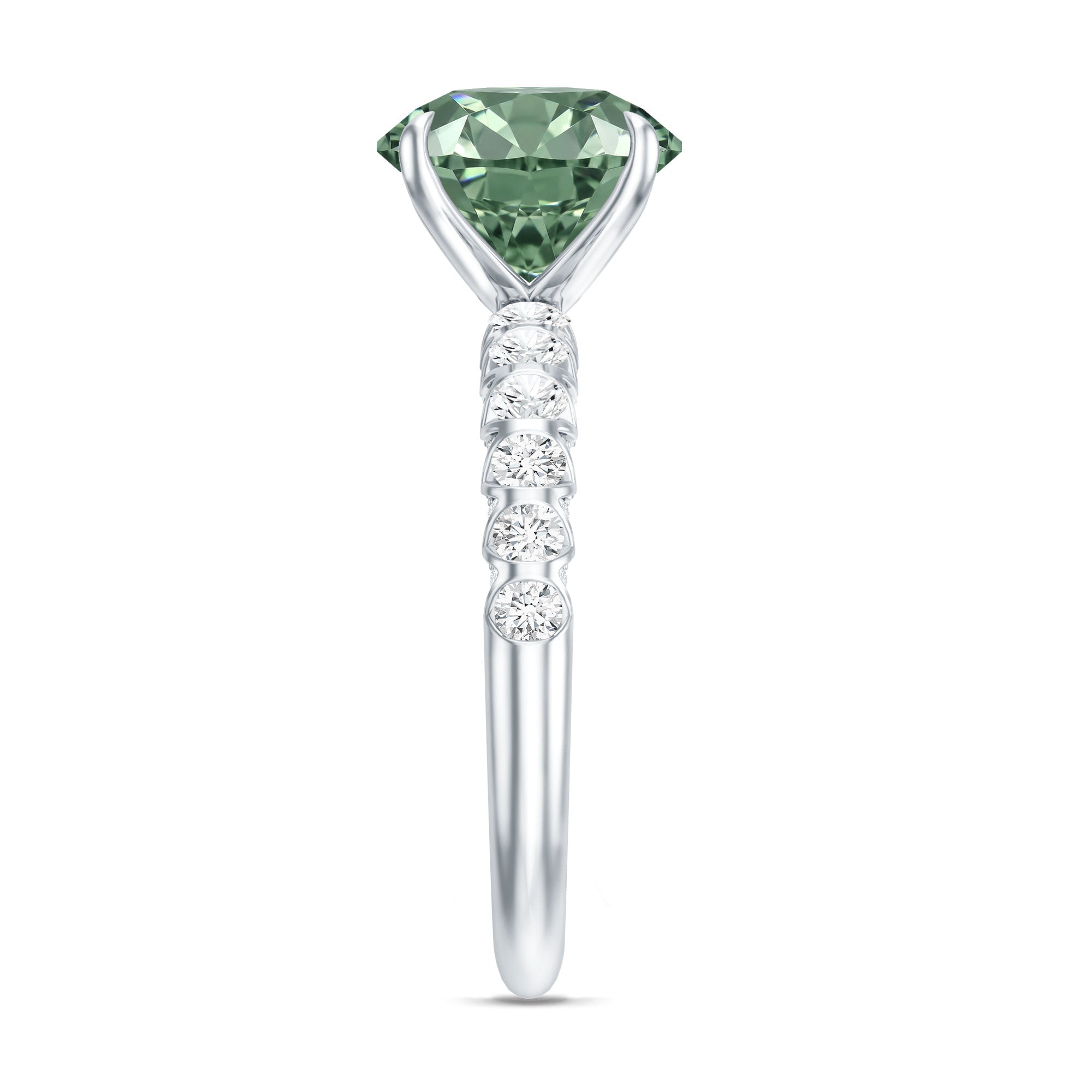 IGI Certified 3 Carat Round Lab Grown Green Diamond Solitaire Engagement Ring with Side Stones Vivid Green - VS1 - Rosec Jewels