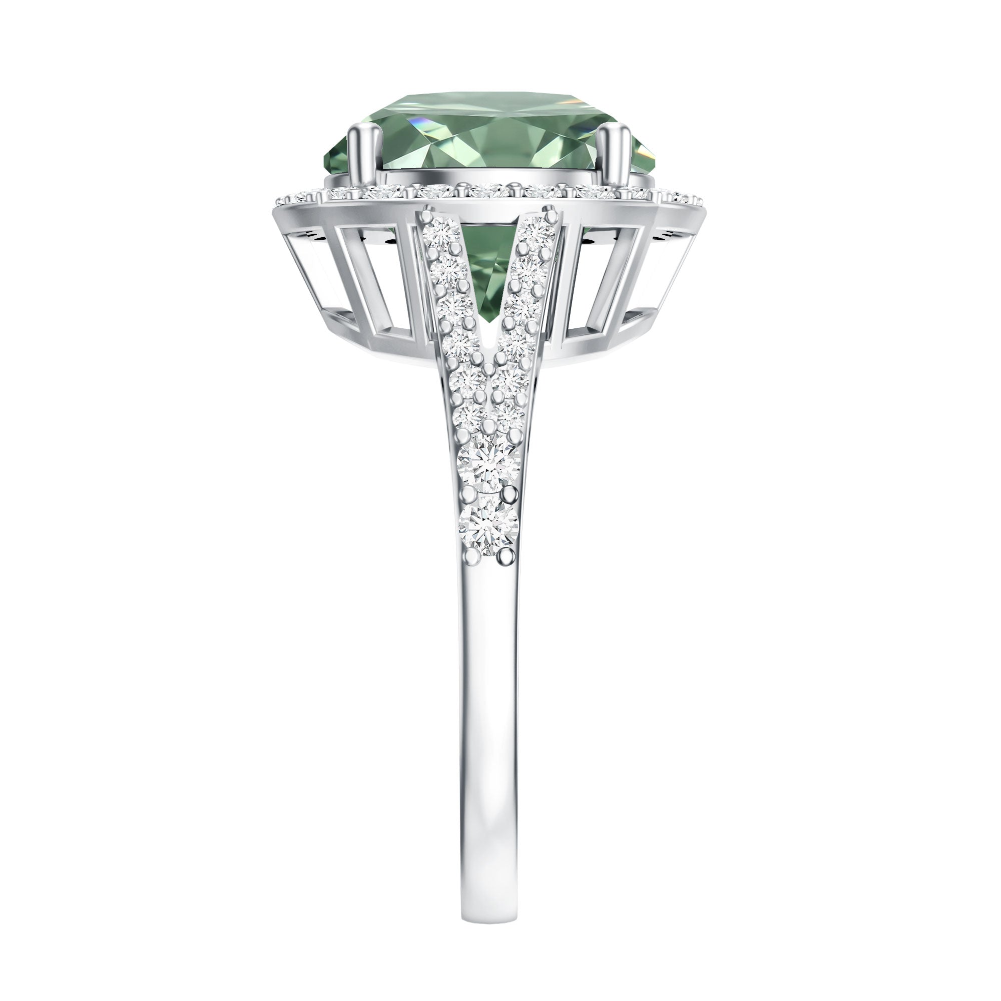 IGI Certified 4 Carat Lab Grown Green Diamond Statement Engagement Ring with Split Shank Vivid Green - VS1 - Rosec Jewels