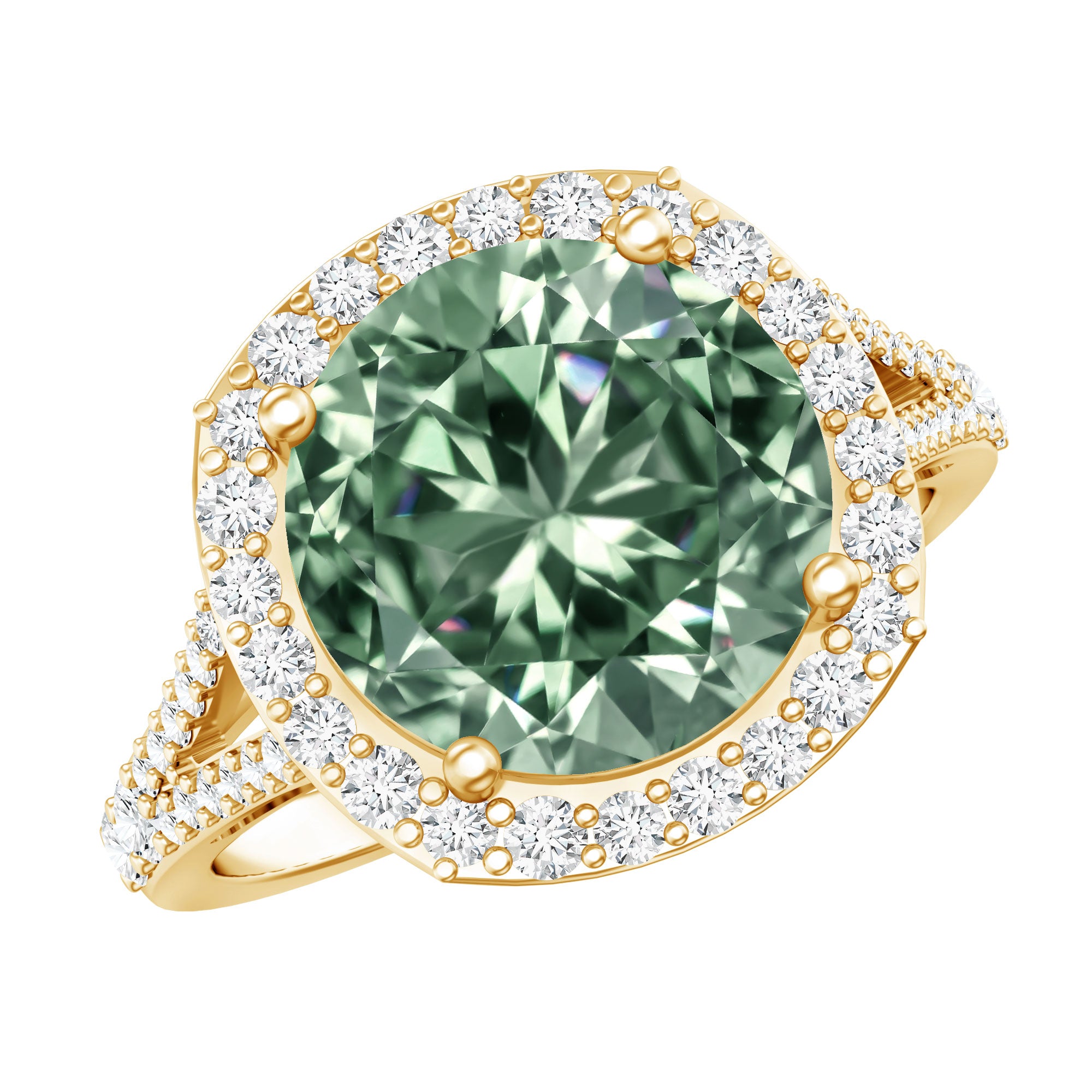 IGI Certified 4 Carat Lab Grown Green Diamond Statement Engagement Ring with Split Shank Vivid Green - VS1 - Rosec Jewels