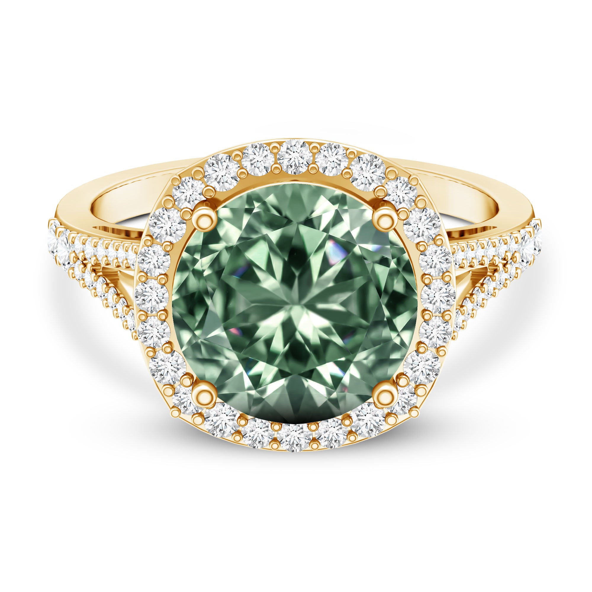IGI Certified 4 Carat Lab Grown Green Diamond Statement Engagement Ring with Split Shank Vivid Green - VS1 - Rosec Jewels