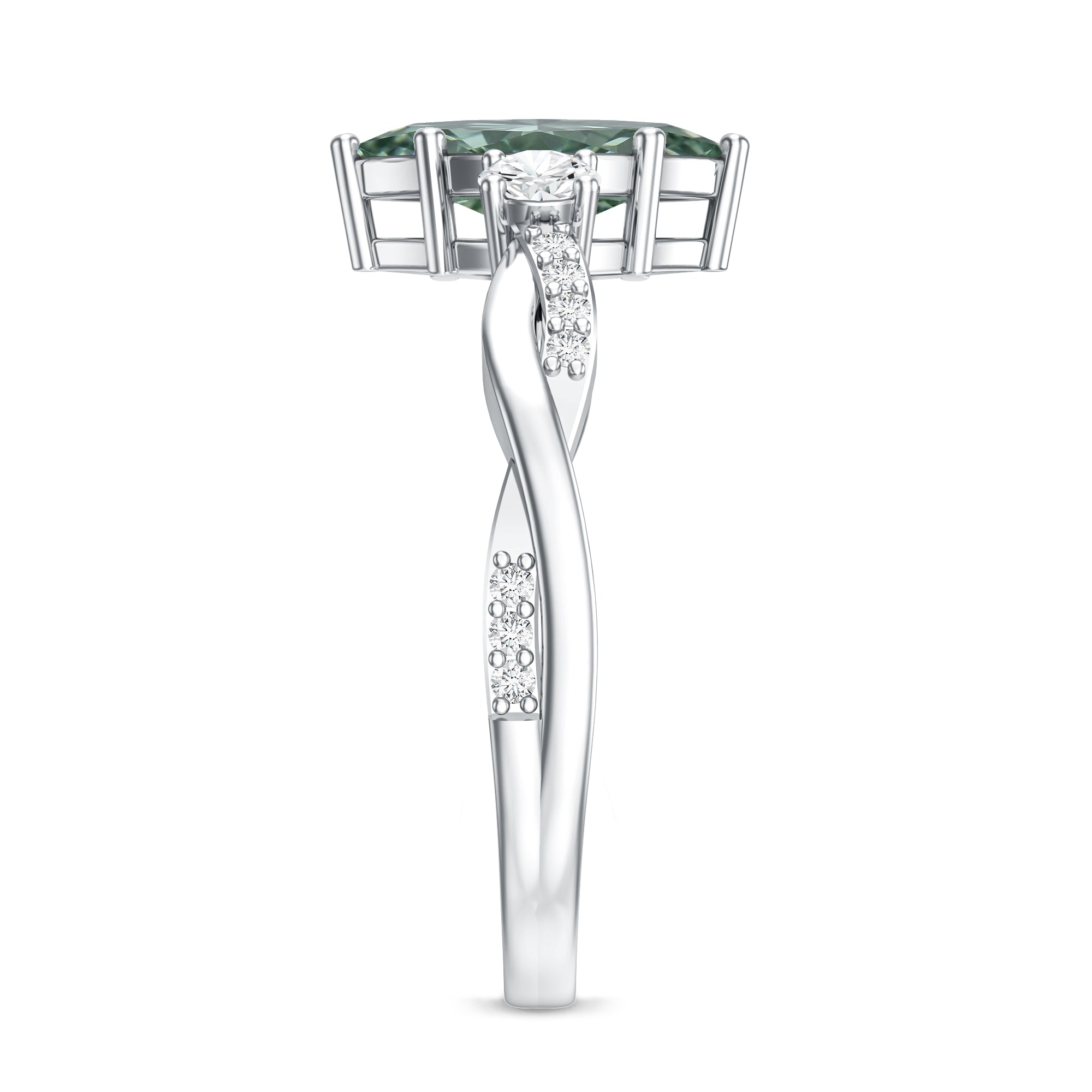 Rosec Jewels-2 Carat Marquise Cut Lab Green Diamond Crossover Engagement Ring with IGI Certificate