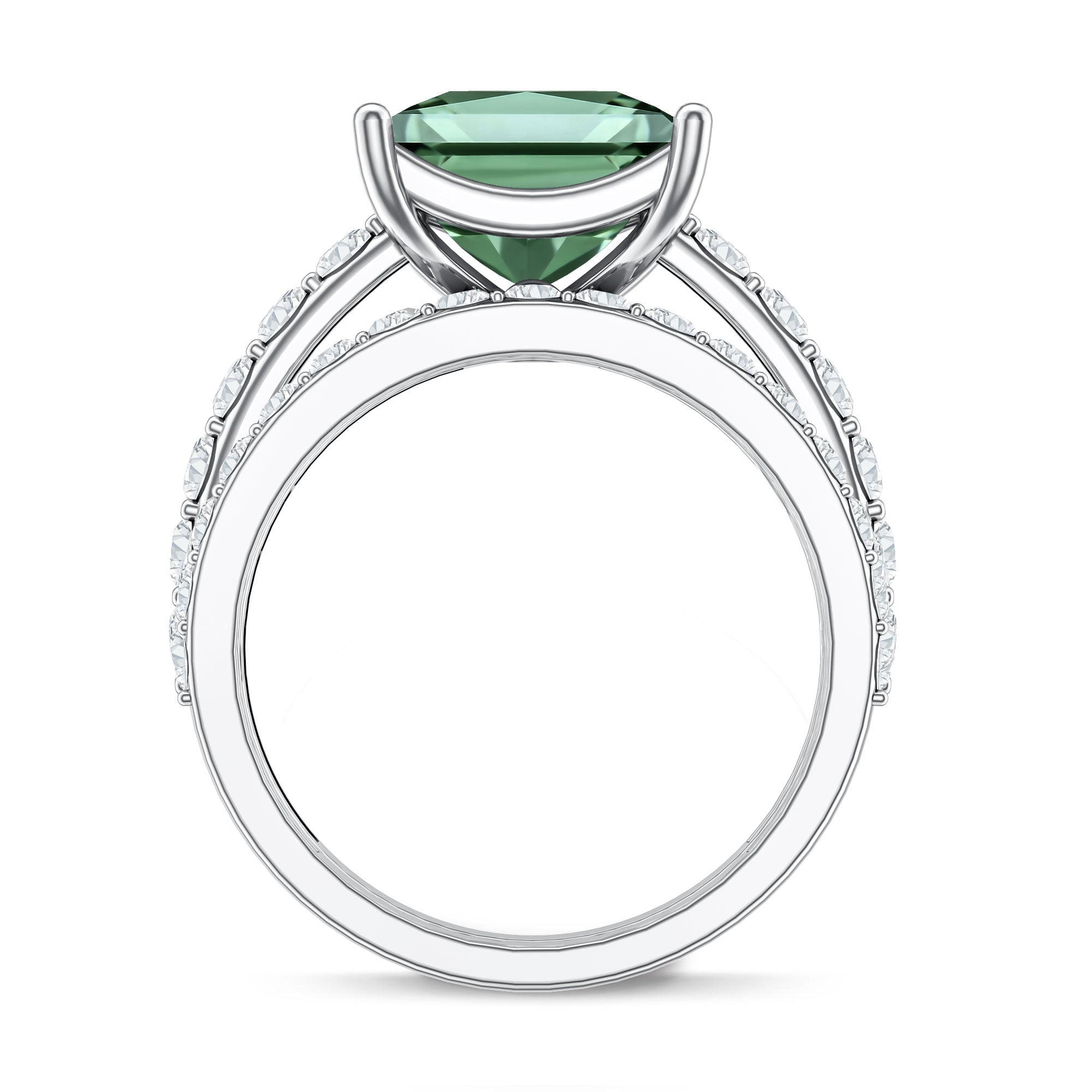 Princess Cut 3 Carat Lab Grown Green Diamond Engagement Ring with Wedding Band IGI Certified Vivid Green - VS1 - Rosec Jewels