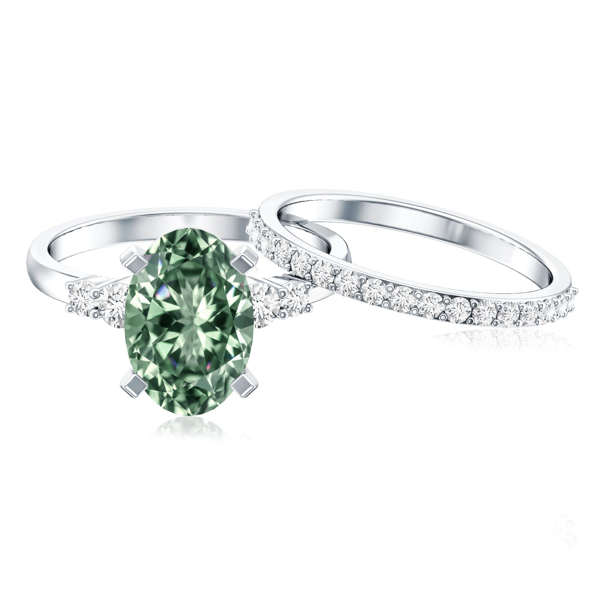 IGI Certified Oval Lab Grown Green Diamond Wedding Ring Set 4 Carat Vivid Green - VS1 - Rosec Jewels