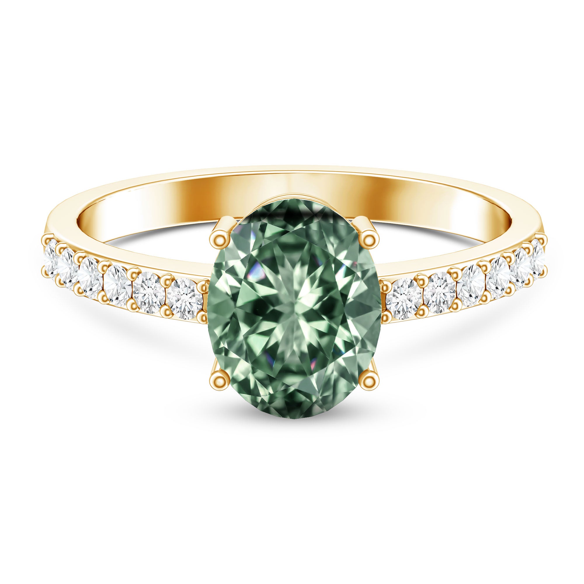 IGI Certified 2 Carat Lab Grown Green Diamond Oblong Engagement Ring Vivid Green - VS1 - Rosec Jewels