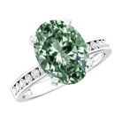 3 Carat IGI Certified Lab Green Diamond Solitaire Oval Engagement Ring with Side Stones Vivid Green - VS1 - Rosec Jewels