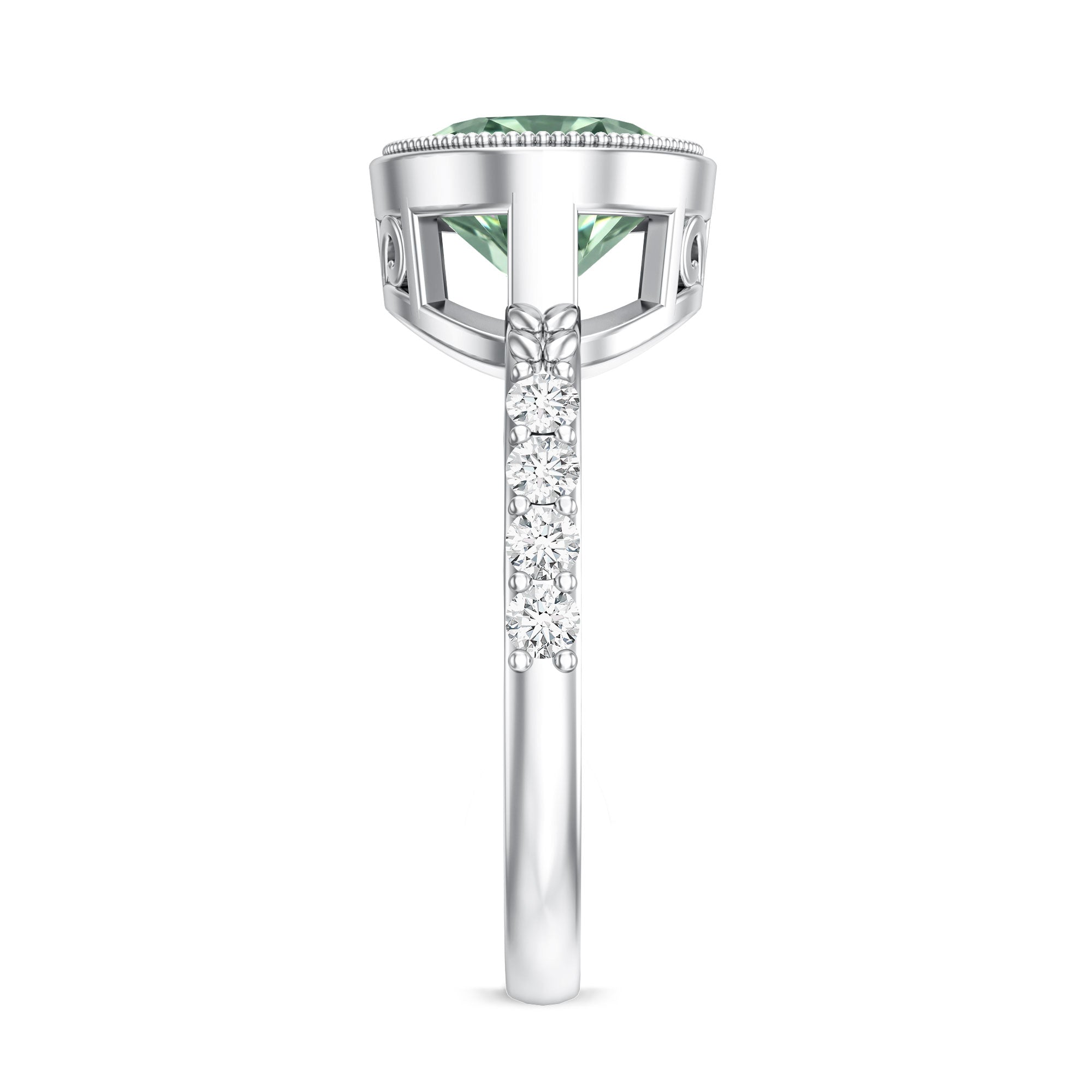 3 Carat East West Set Lab Grown Green Diamond Oval Engagement Ring IGI Certified Vivid Green - VS1 - Rosec Jewels