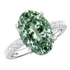 Rosec Jewels-Elongated 4 Carat Oval Lab Grown Green Diamond Engagement Ring IGI Certified