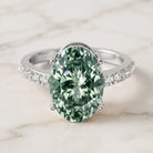 Elongated 4 Carat Oval Lab Grown Green Diamond Engagement Ring IGI Certified Vivid Green - VS1 - Rosec Jewels