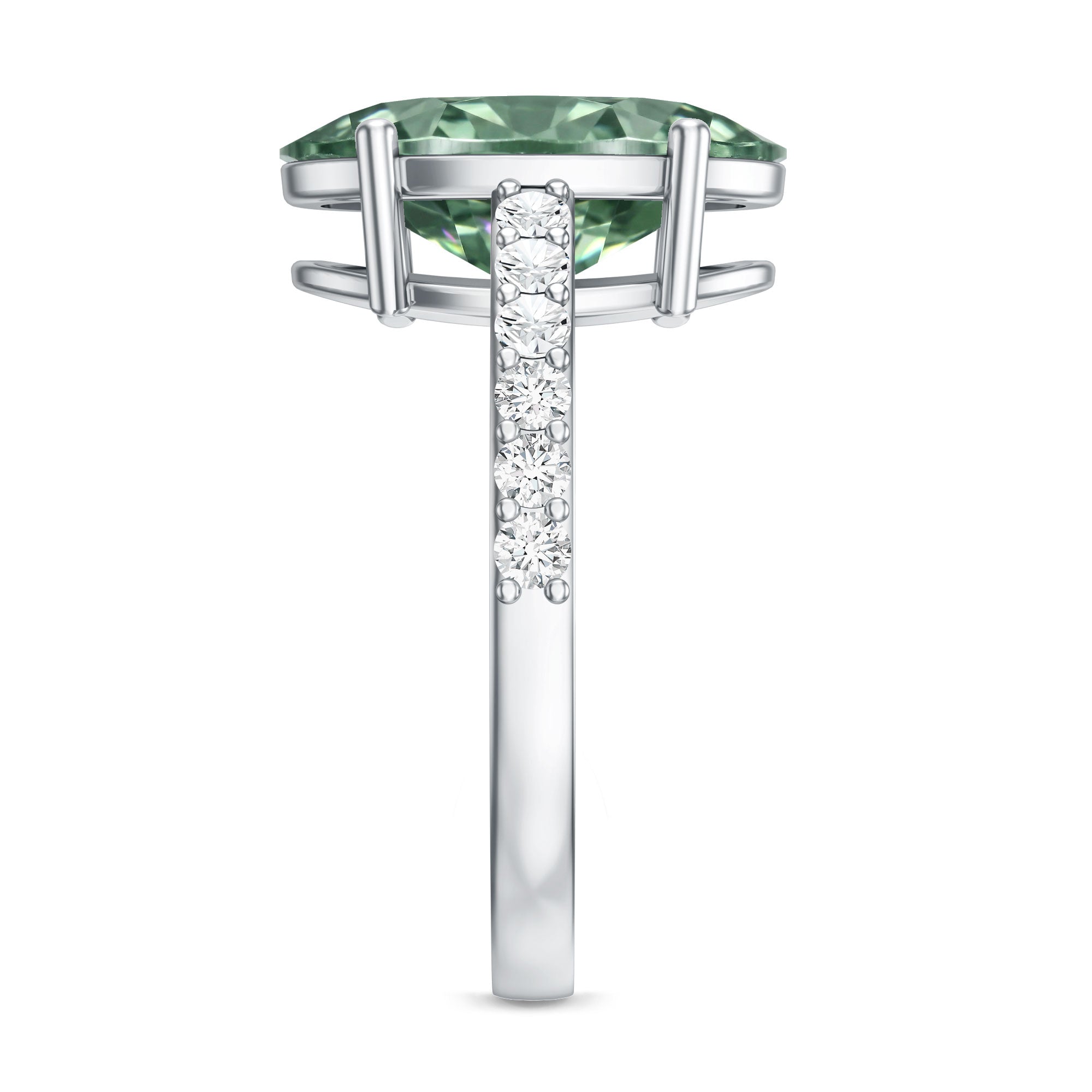 Rosec Jewels-Elongated 4 Carat Oval Lab Grown Green Diamond Engagement Ring IGI Certified