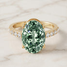 Elongated 4 Carat Oval Lab Grown Green Diamond Engagement Ring IGI Certified Vivid Green - VS1 - Rosec Jewels