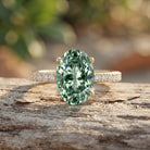 Elongated 4 Carat Oval Lab Grown Green Diamond Engagement Ring IGI Certified Vivid Green - VS1 - Rosec Jewels