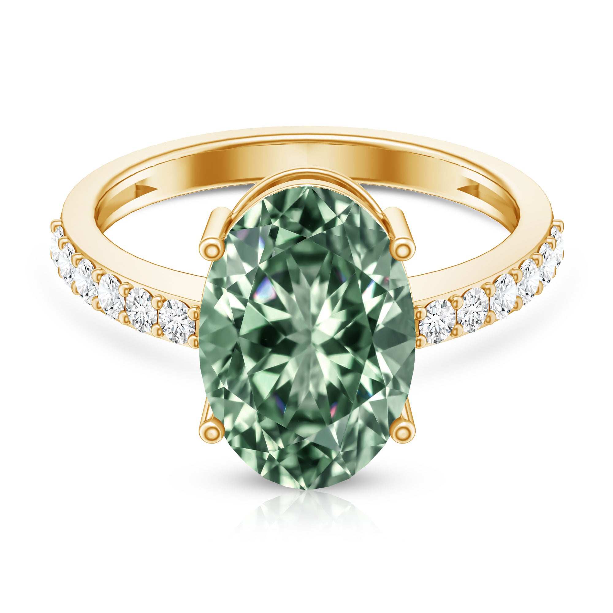 Rosec Jewels-Elongated 4 Carat Oval Lab Grown Green Diamond Engagement Ring IGI Certified