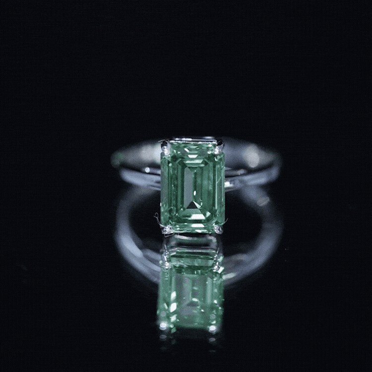 Solitaire Lab Grown Green Diamond 3 Carat Emerald Cut Engagement Ring IGI Certified Vivid Green - VS1 - Rosec Jewels