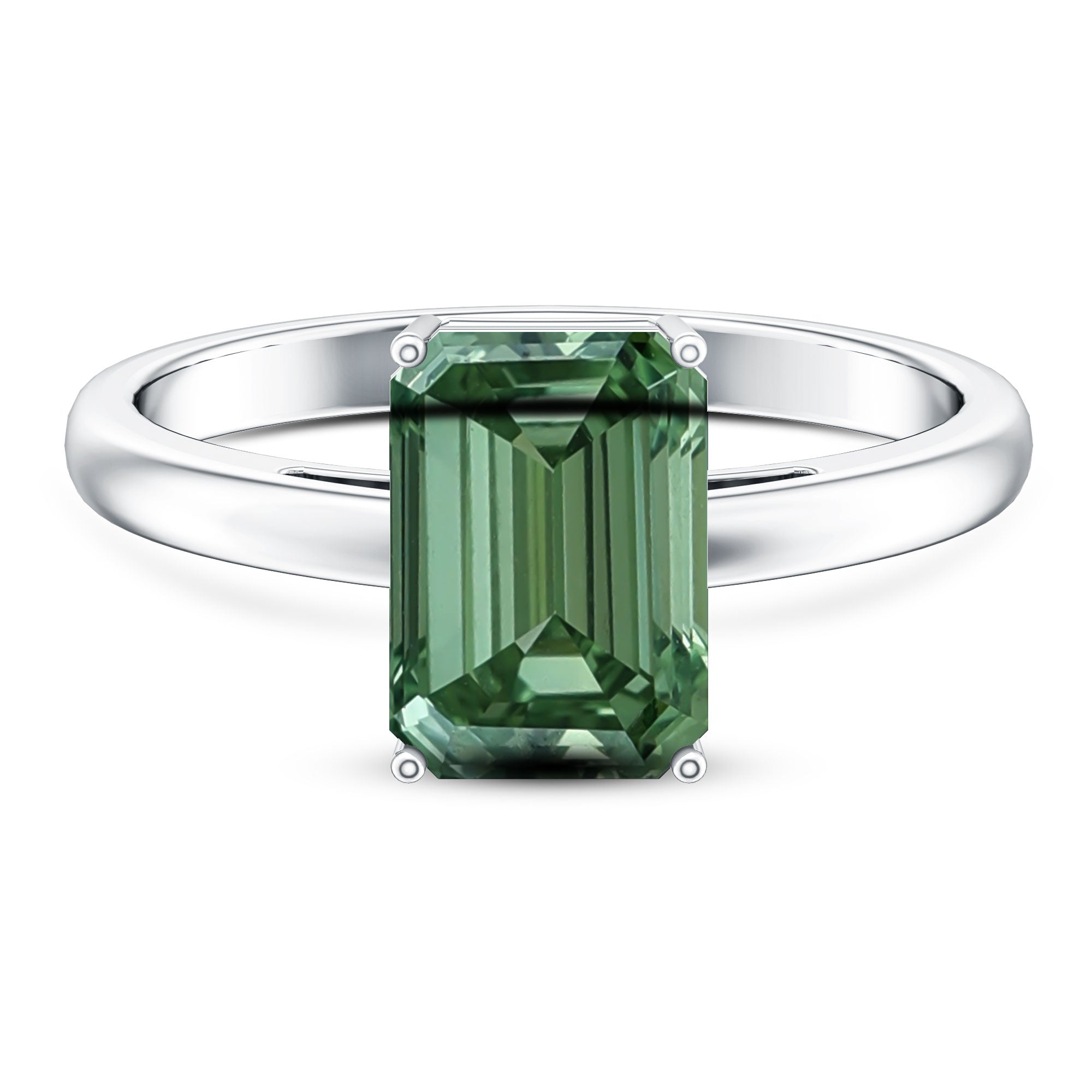 Solitaire Lab Grown Green Diamond 3 Carat Emerald Cut Engagement Ring IGI Certified Vivid Green - VS1 - Rosec Jewels