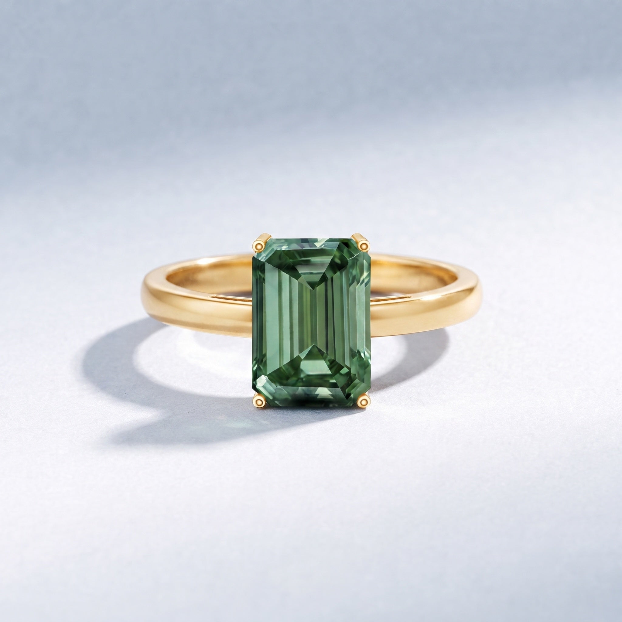 Solitaire Lab Grown Green Diamond 3 Carat Emerald Cut Engagement Ring IGI Certified Vivid Green - VS1 - Rosec Jewels