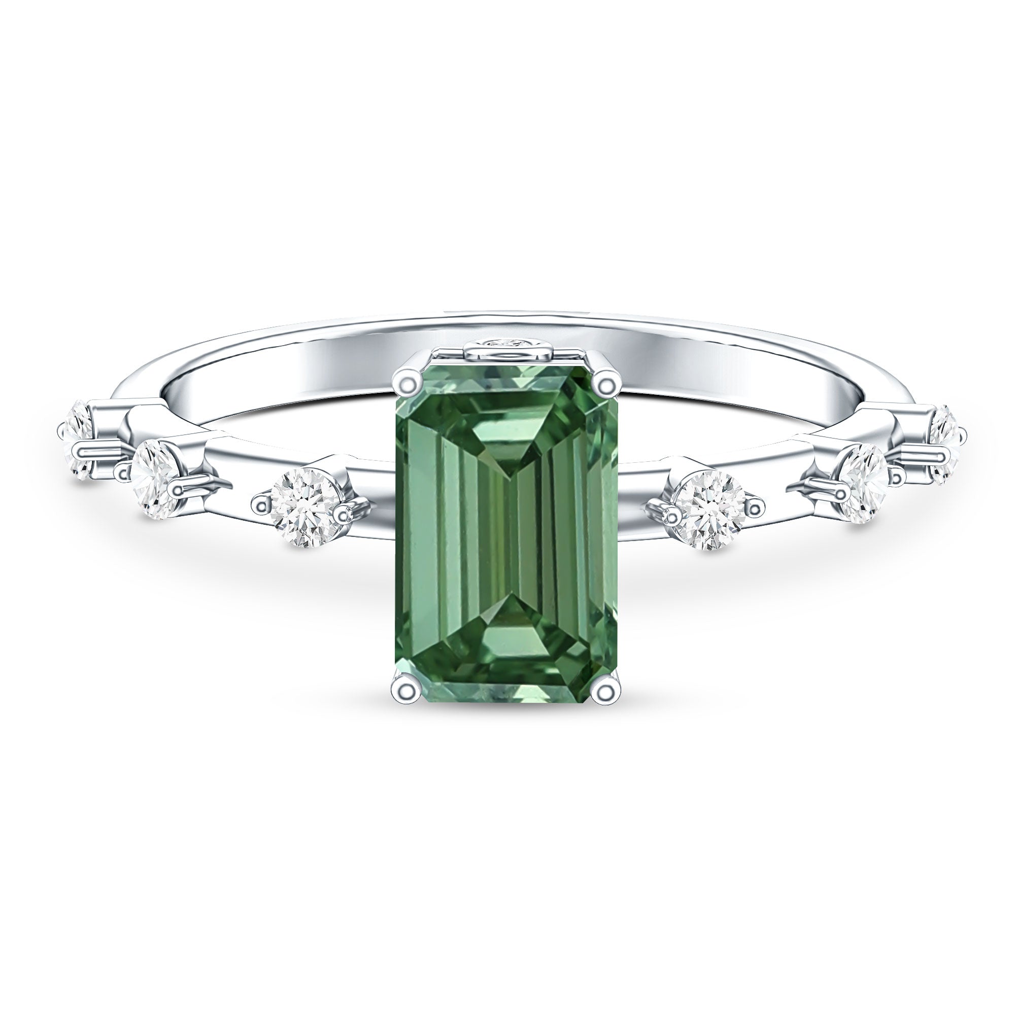 Rosec Jewels-IGI Certified Lab Grown Green Diamond Emerald Cut Engagement Ring 2 Carat