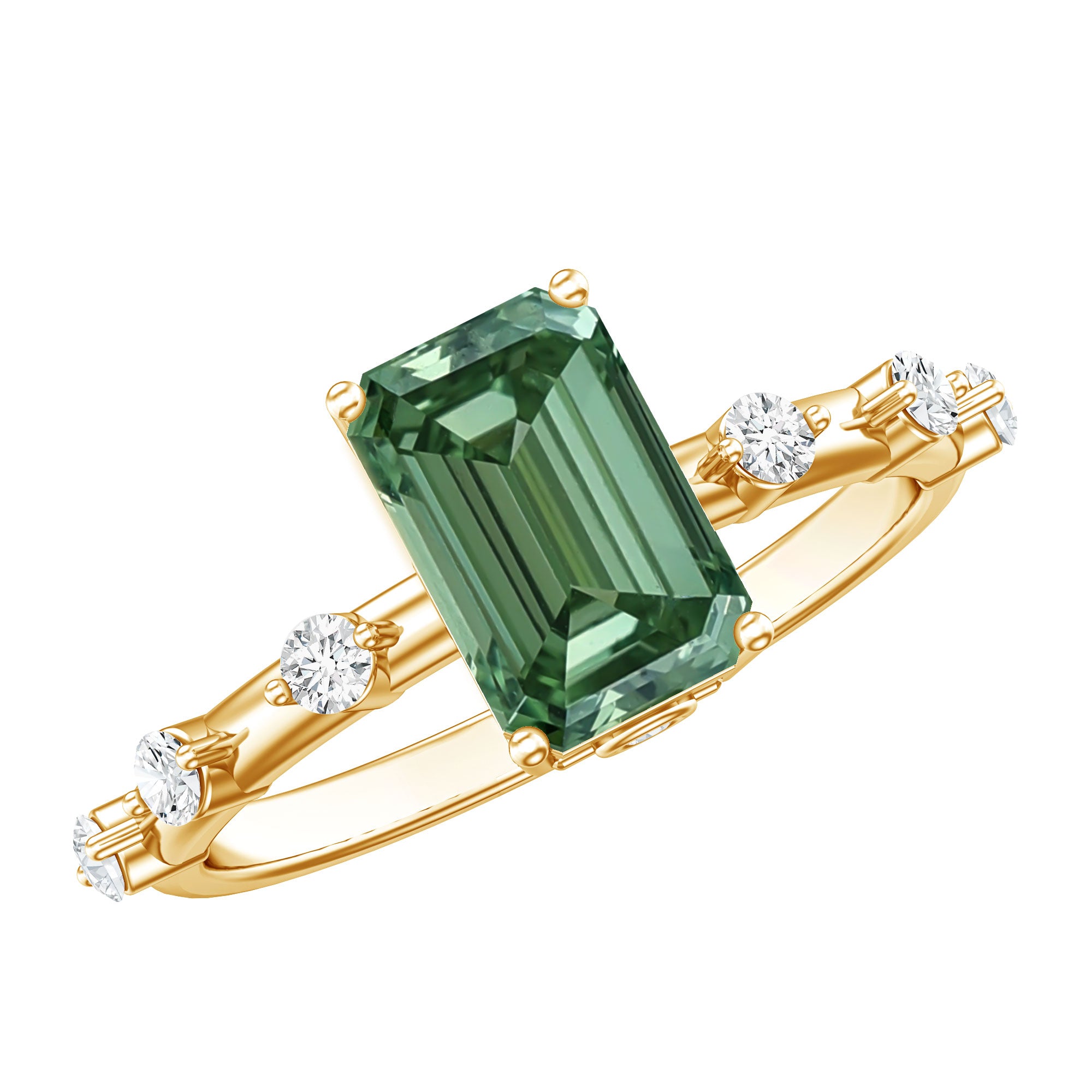 Rosec Jewels-IGI Certified Lab Grown Green Diamond Emerald Cut Engagement Ring 2 Carat