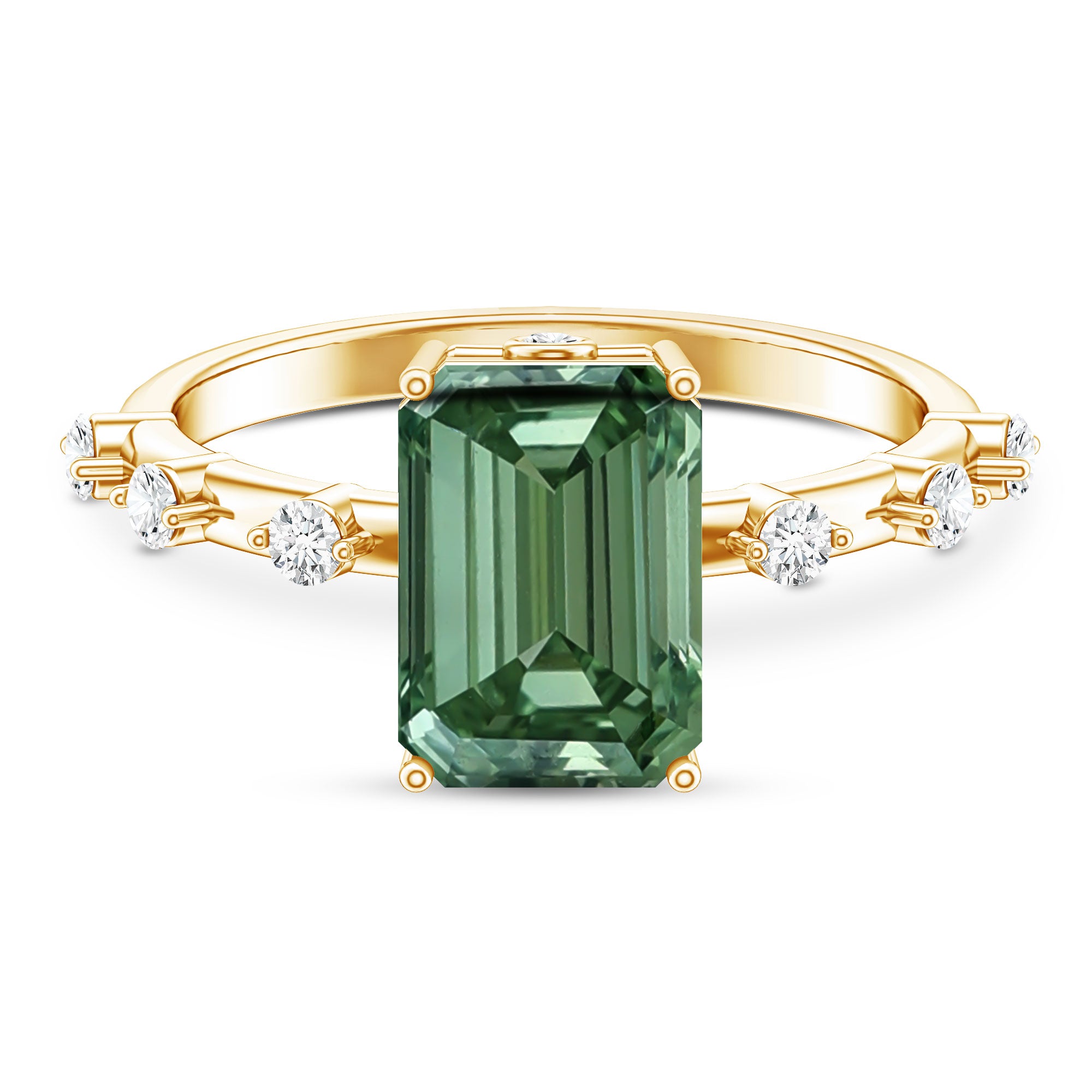 Rosec Jewels-3 Carat Emerald Cut Lab Grown Green Diamond Engagement Ring IGI Certified