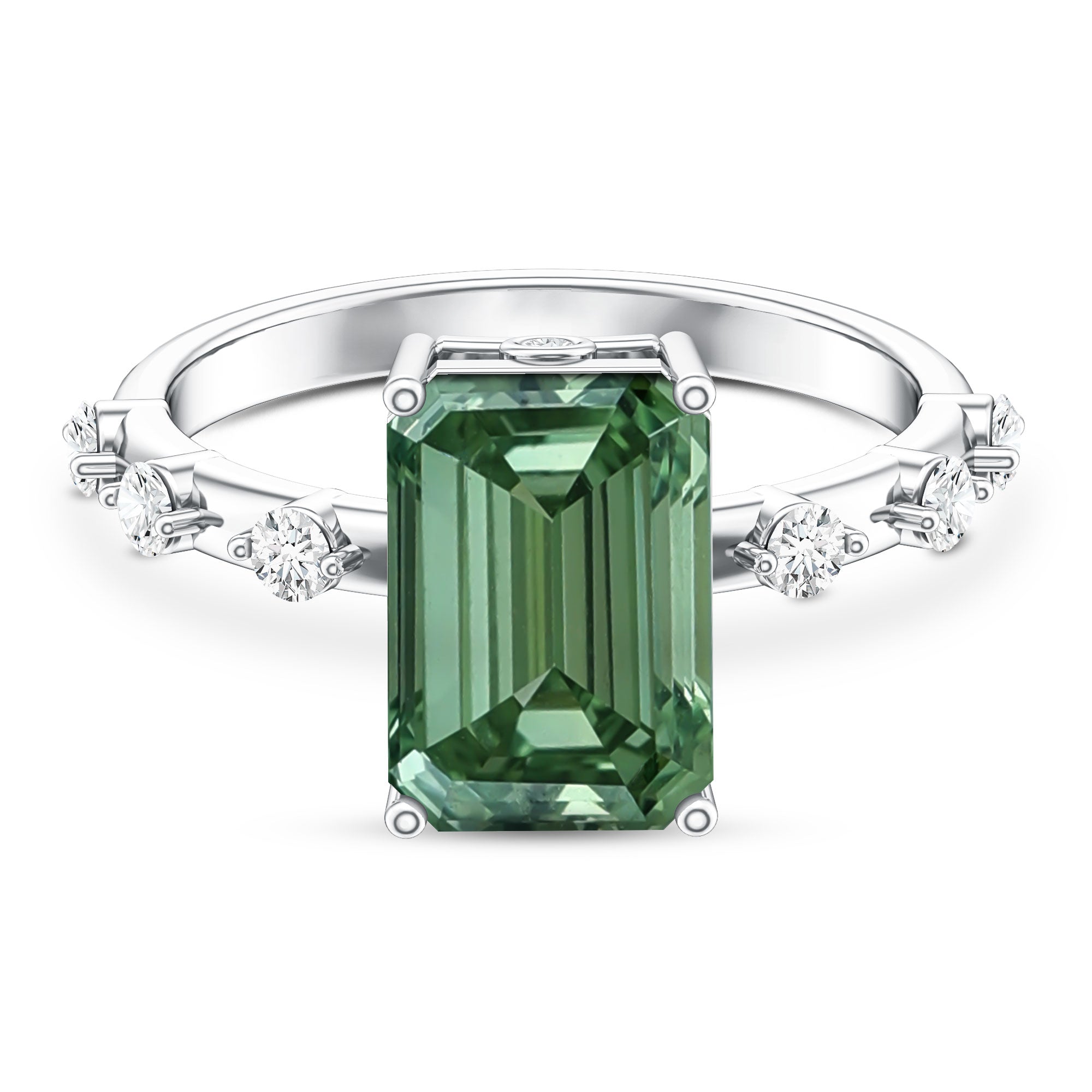 Rosec Jewels-4 Carat Emerald Cut Green Lab Grown Diamond Solitaire Engagement Ring with IGI Certificate