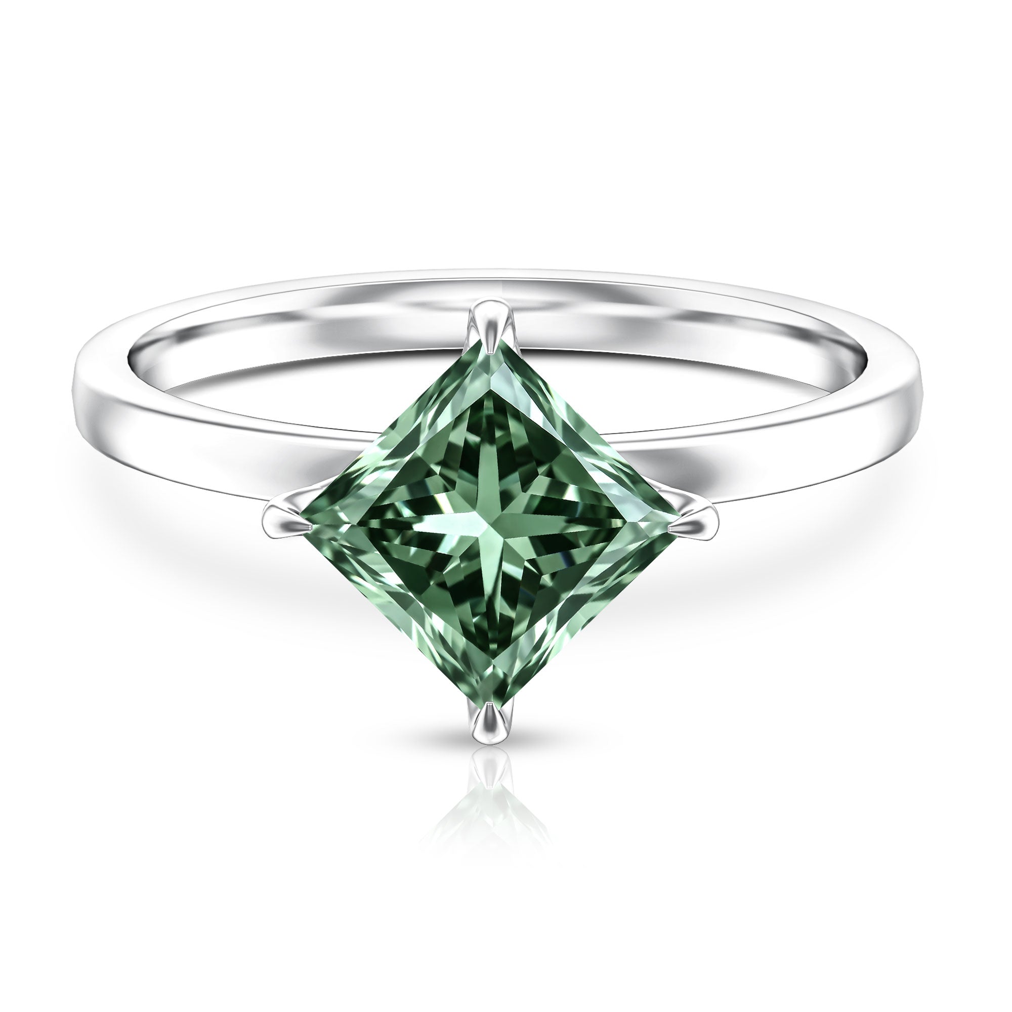 Princess Cut Solitaire Engagement Ring with IGI Certified 2 Carat Lab Created Green Diamond Vivid Green - VS1 - Rosec Jewels