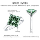 Rosec Jewels-Solitaire 5 Carat Lab Grown Green Diamond Princess Cut Engagement Ring IGI Certified